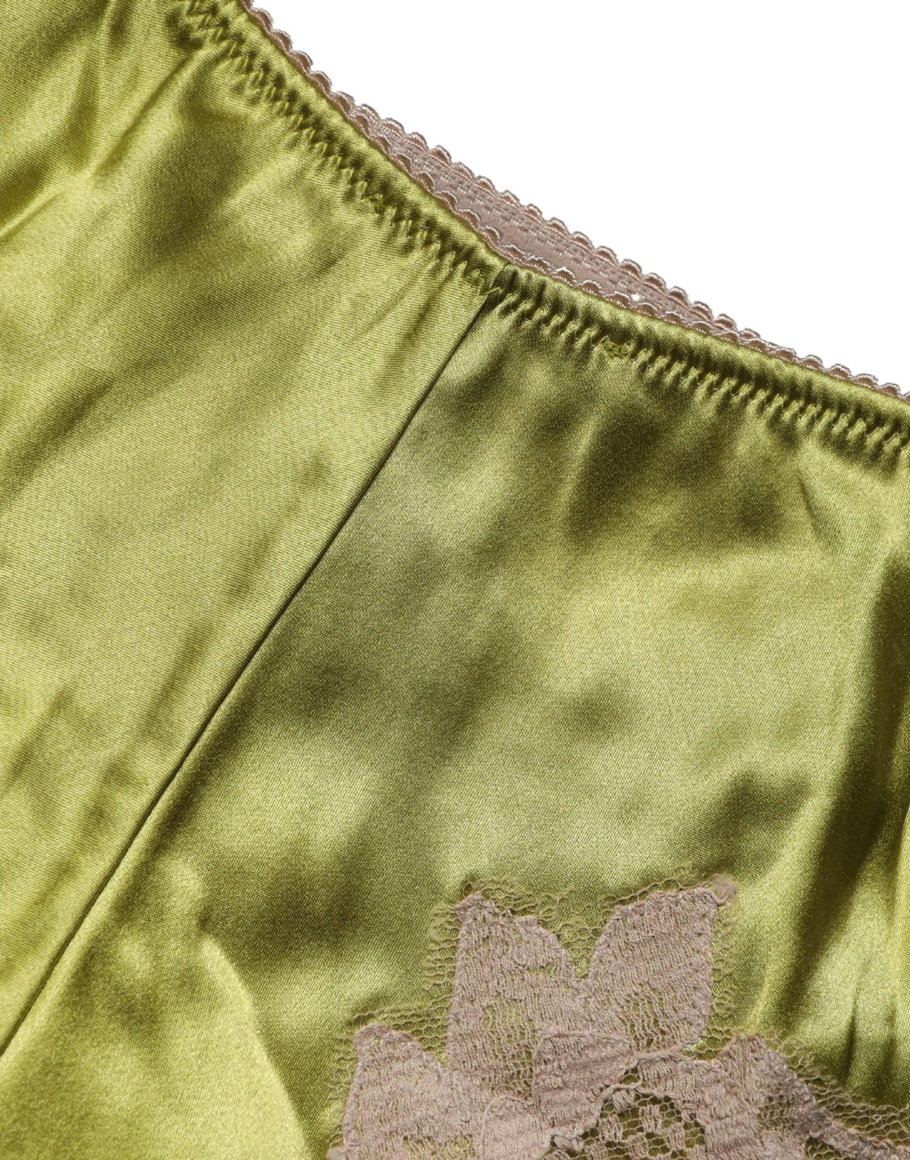 Dolce & Gabbana Underwear Green Silk Satin Floral Lace Panty Brief | Regal Royce