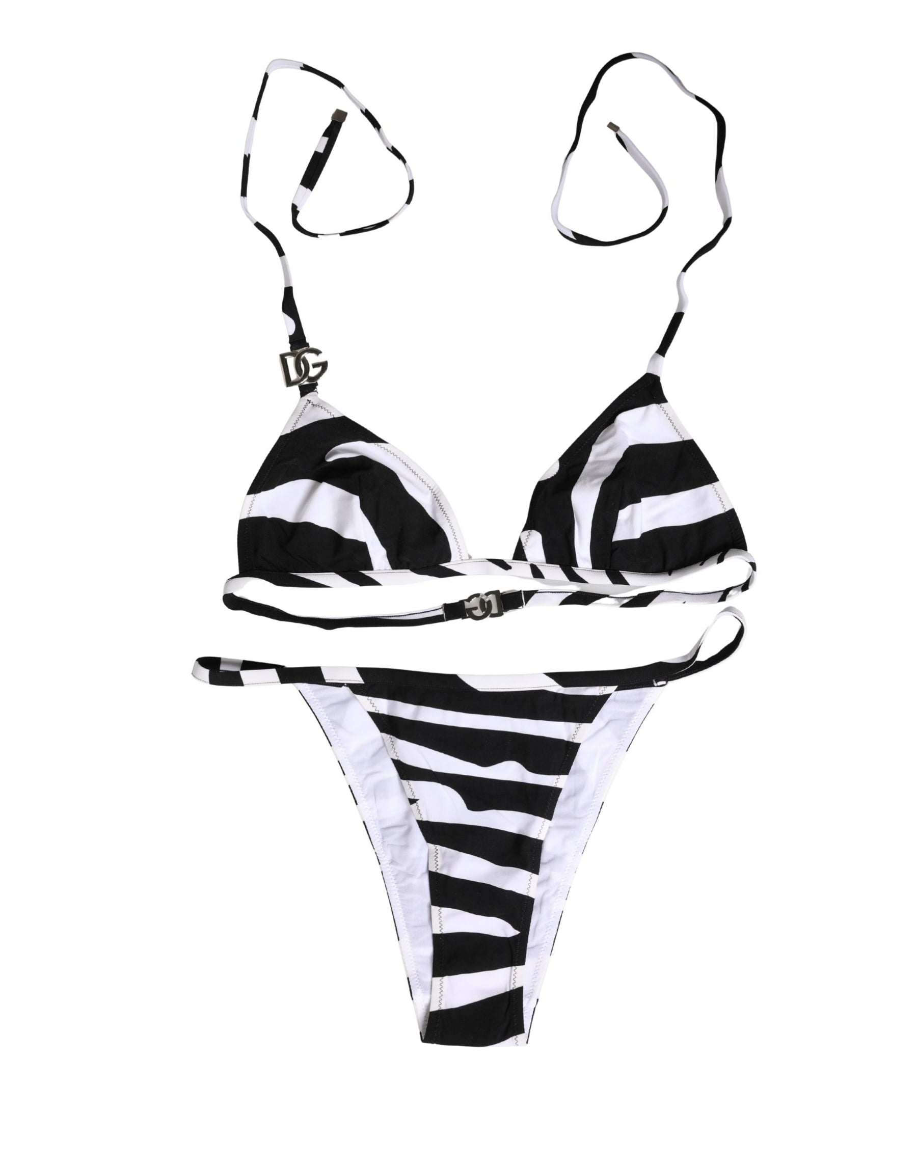 Dolce & Gabbana Black White Zebra Bikini Top Bottom Swimwear | Regal Royce