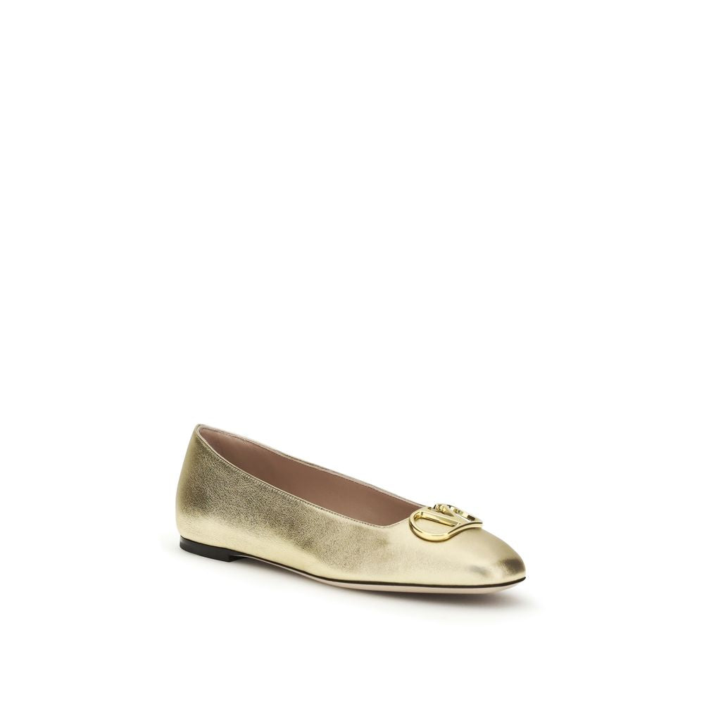 Valentino Garavani Gold Calf Leather Bos Taurus Ballet Flats | Regal Royce