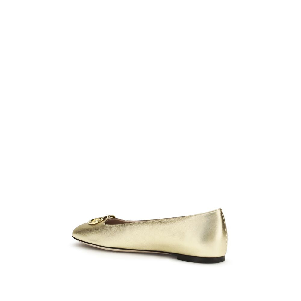 Valentino Garavani Gold Calf Leather Bos Taurus Ballet Flats | Regal Royce
