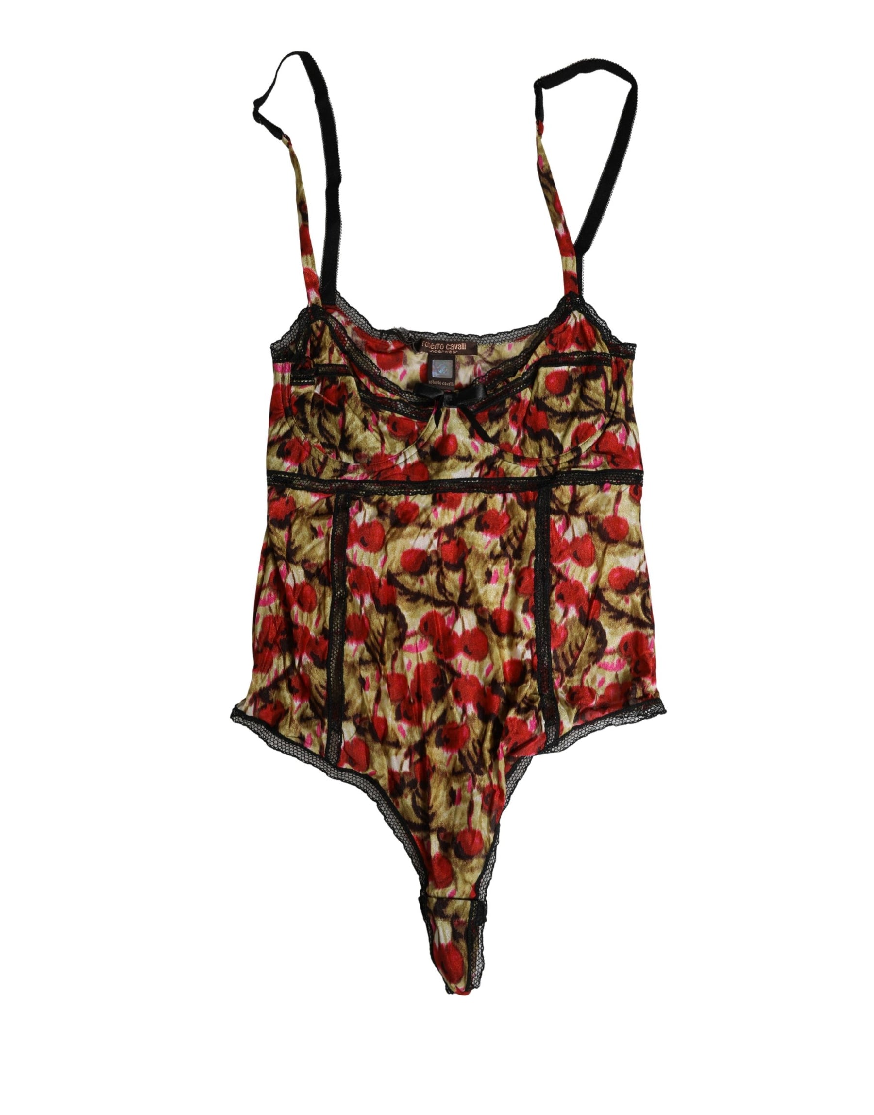 Roberto Cavalli Multicolor CherryPrint Lace Bodysuit Underwear | Regal Royce