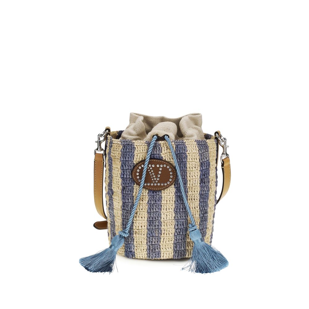 Valentino Garavani Blue Raffia Backet Bag | Regal Royce