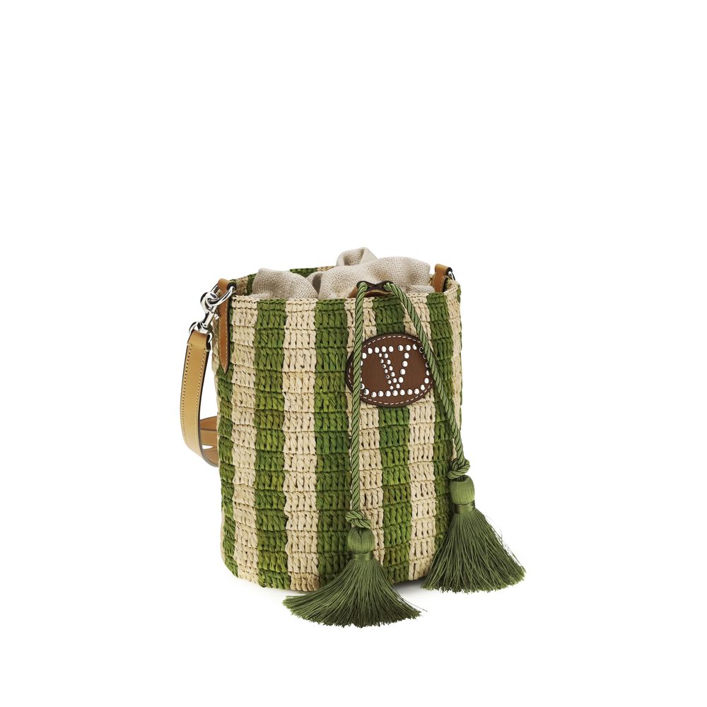 Valentino Garavani Bicolor Raffia Backet Bag | Regal Royce
