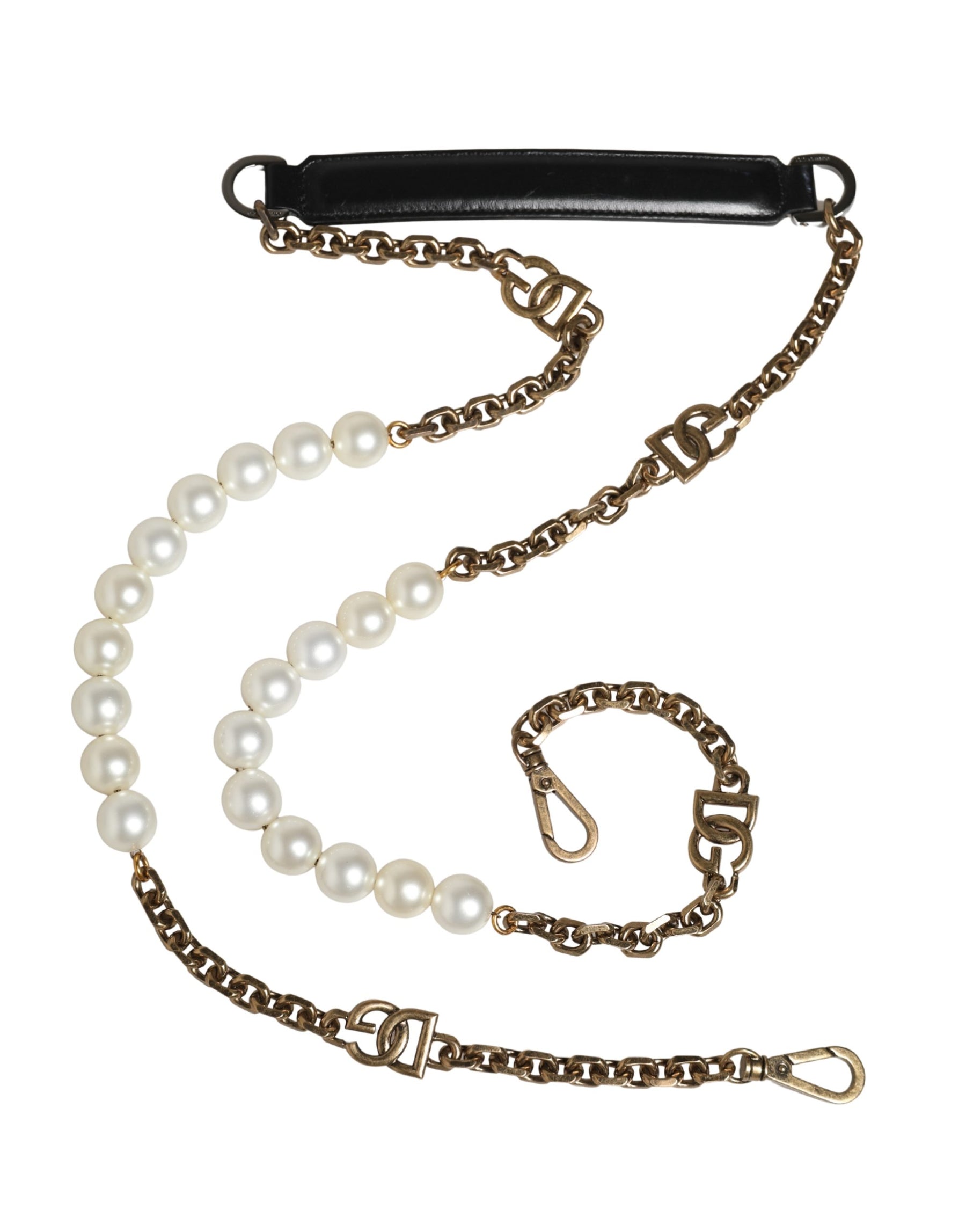 Dolce & Gabbana Black Leather Gold Chain Bag Accessory Shoulder Strap | Regal Royce