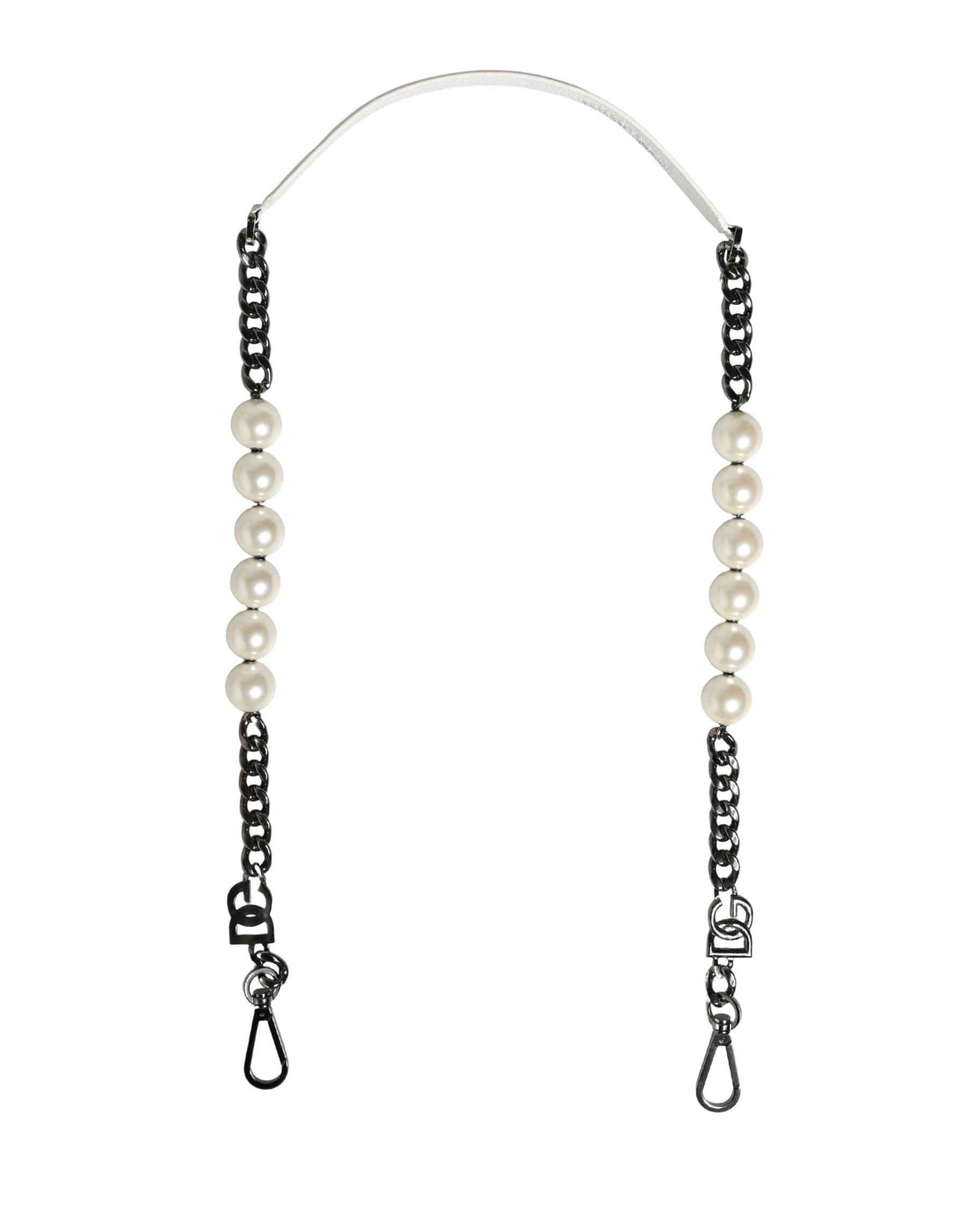 Dolce & Gabbana White Leather Silver Chain Bag Accessory Shoulder Strap | Regal Royce