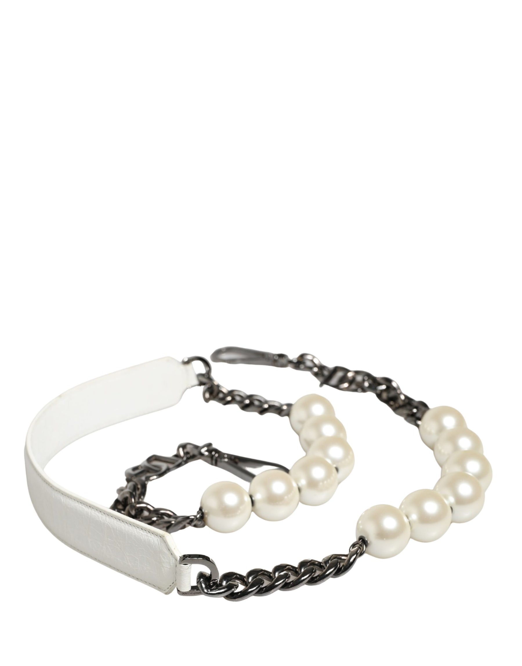 Dolce & Gabbana White Leather Silver Chain Bag Accessory Shoulder Strap | Regal Royce