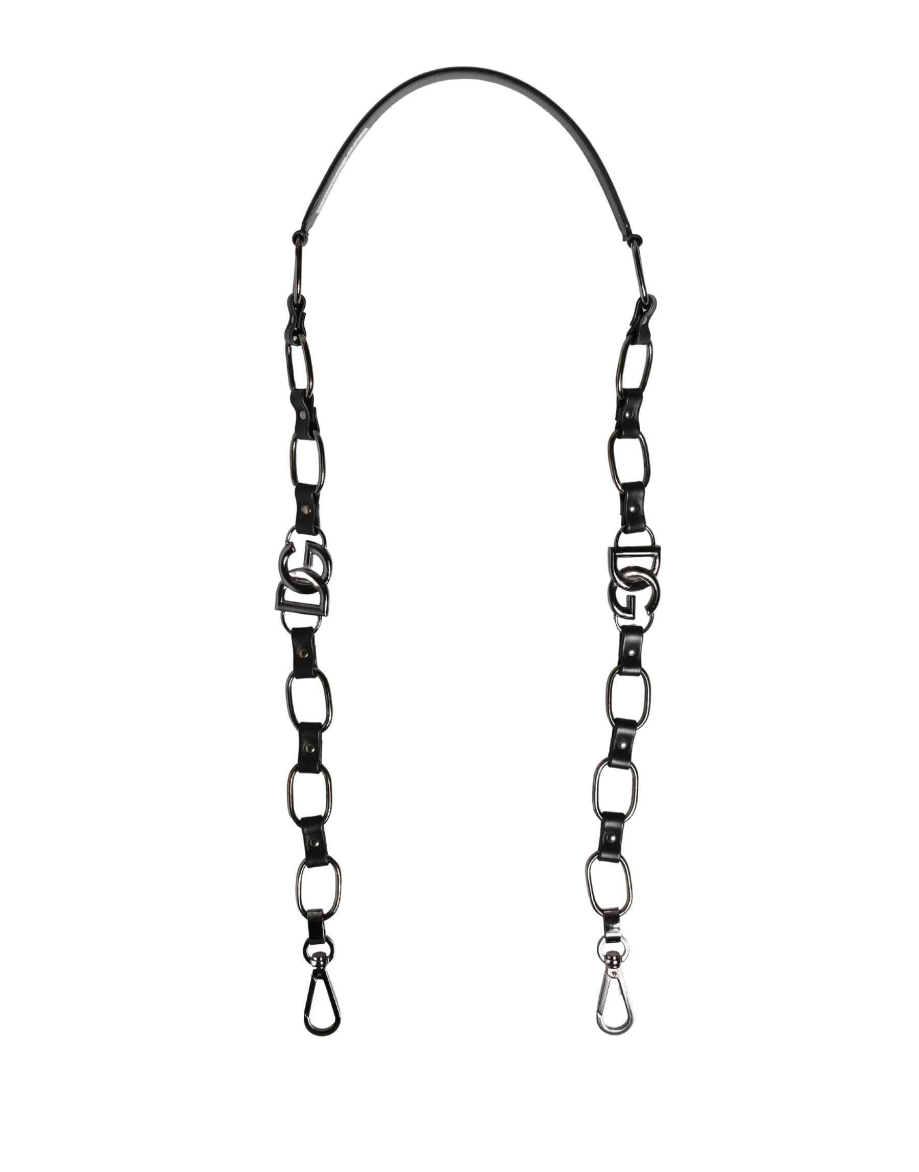 Dolce & Gabbana Black Leather Silver Chain Bag Accessory Shoulder Strap | Regal Royce