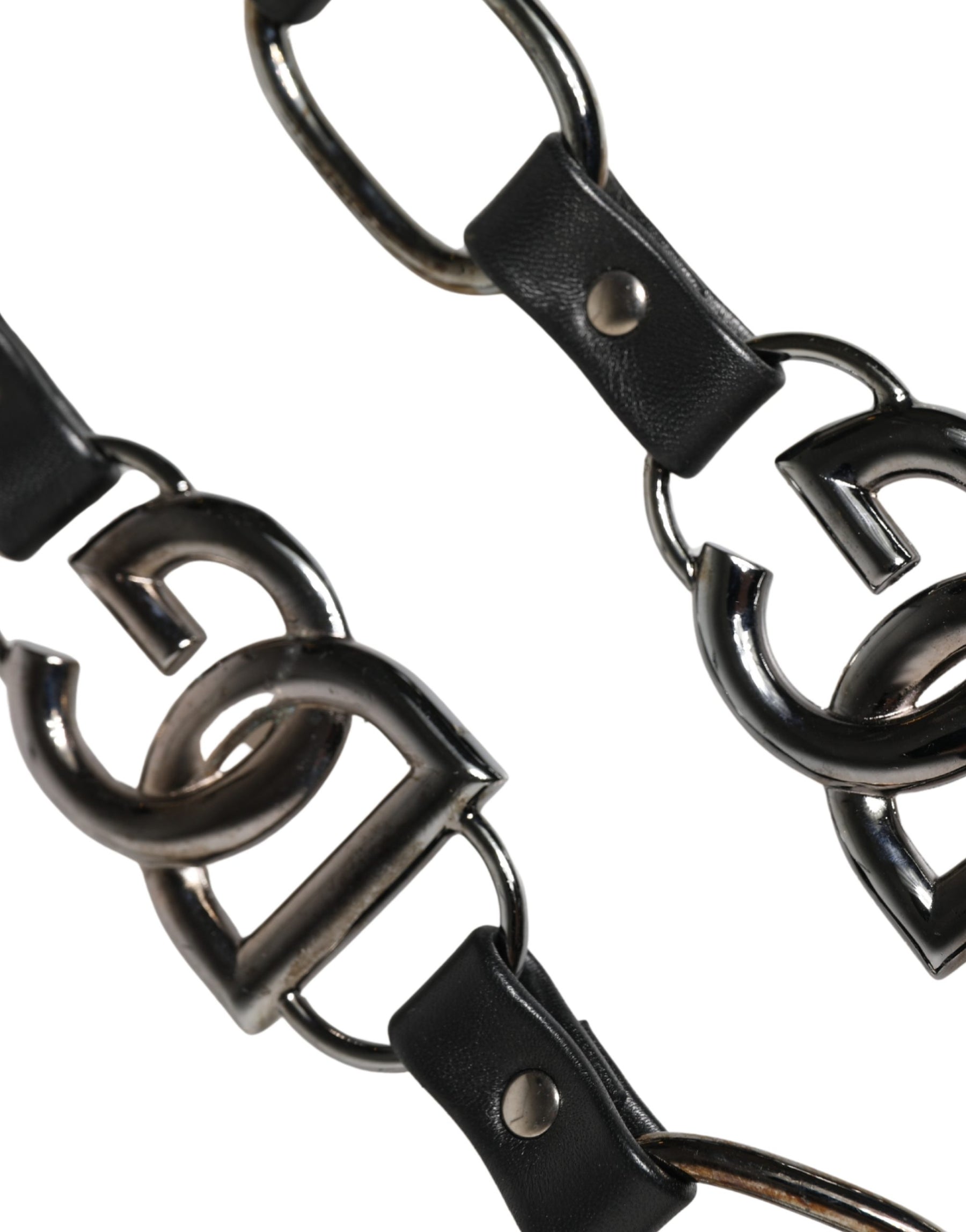 Dolce & Gabbana Black Leather Silver Chain Bag Accessory Shoulder Strap | Regal Royce