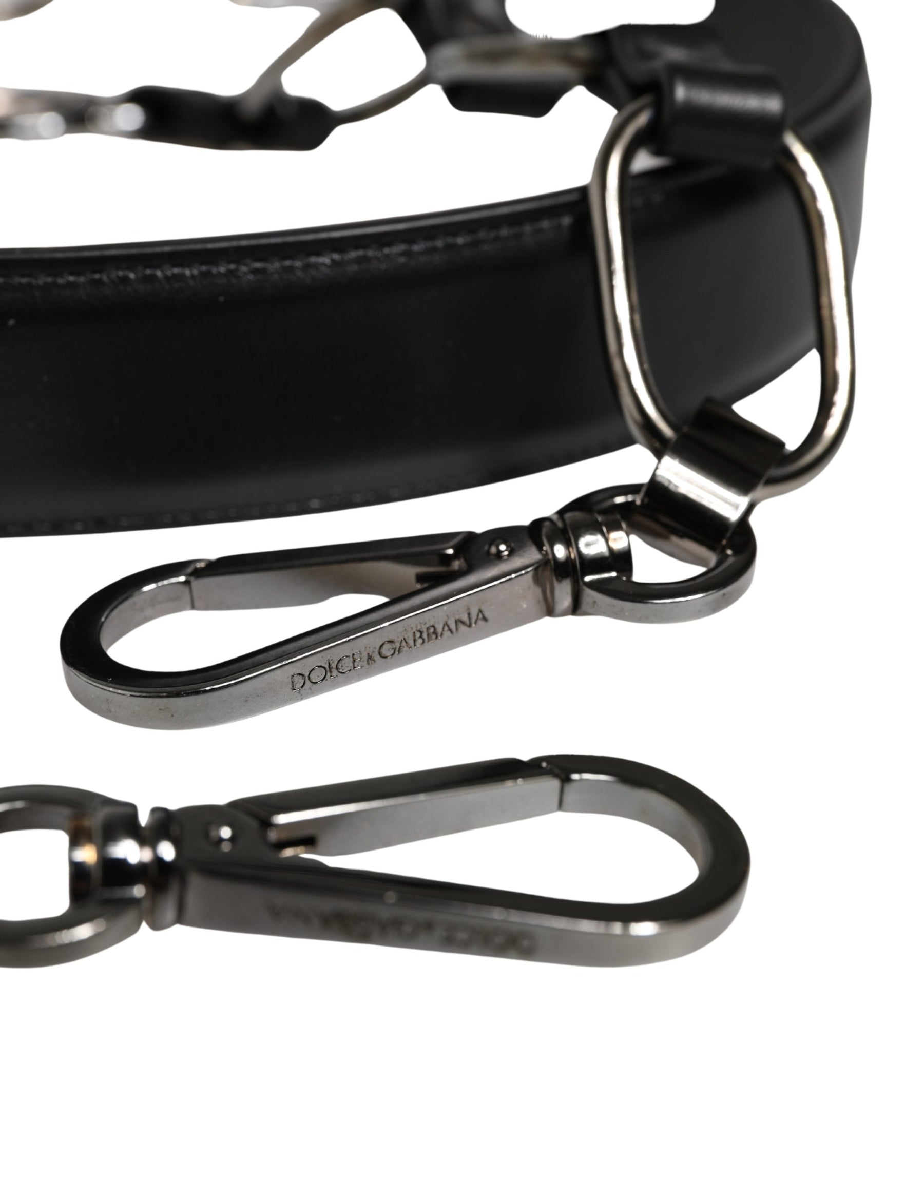 Dolce & Gabbana Black Leather Silver Chain Bag Accessory Shoulder Strap | Regal Royce