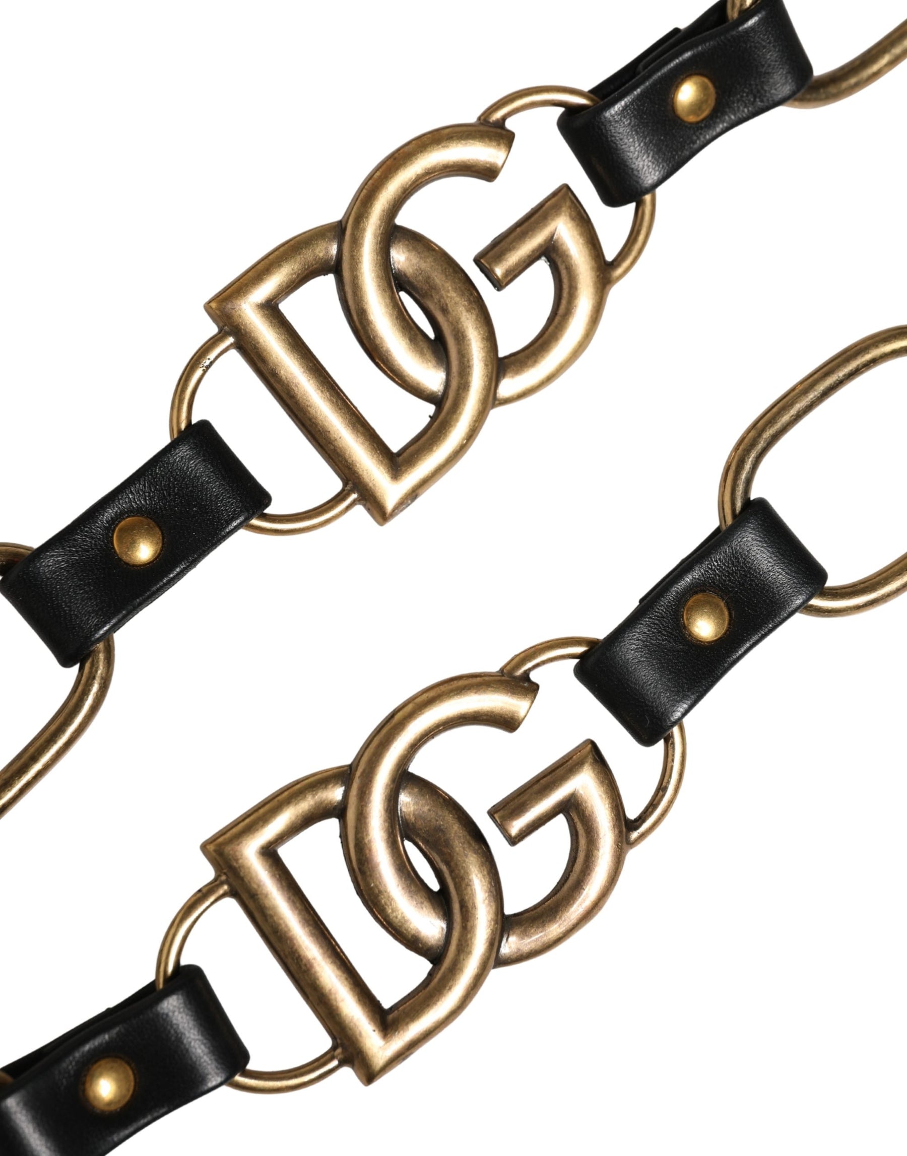 Dolce & Gabbana Black Leather Gold Chain Bag Accessory Shoulder Strap | Regal Royce