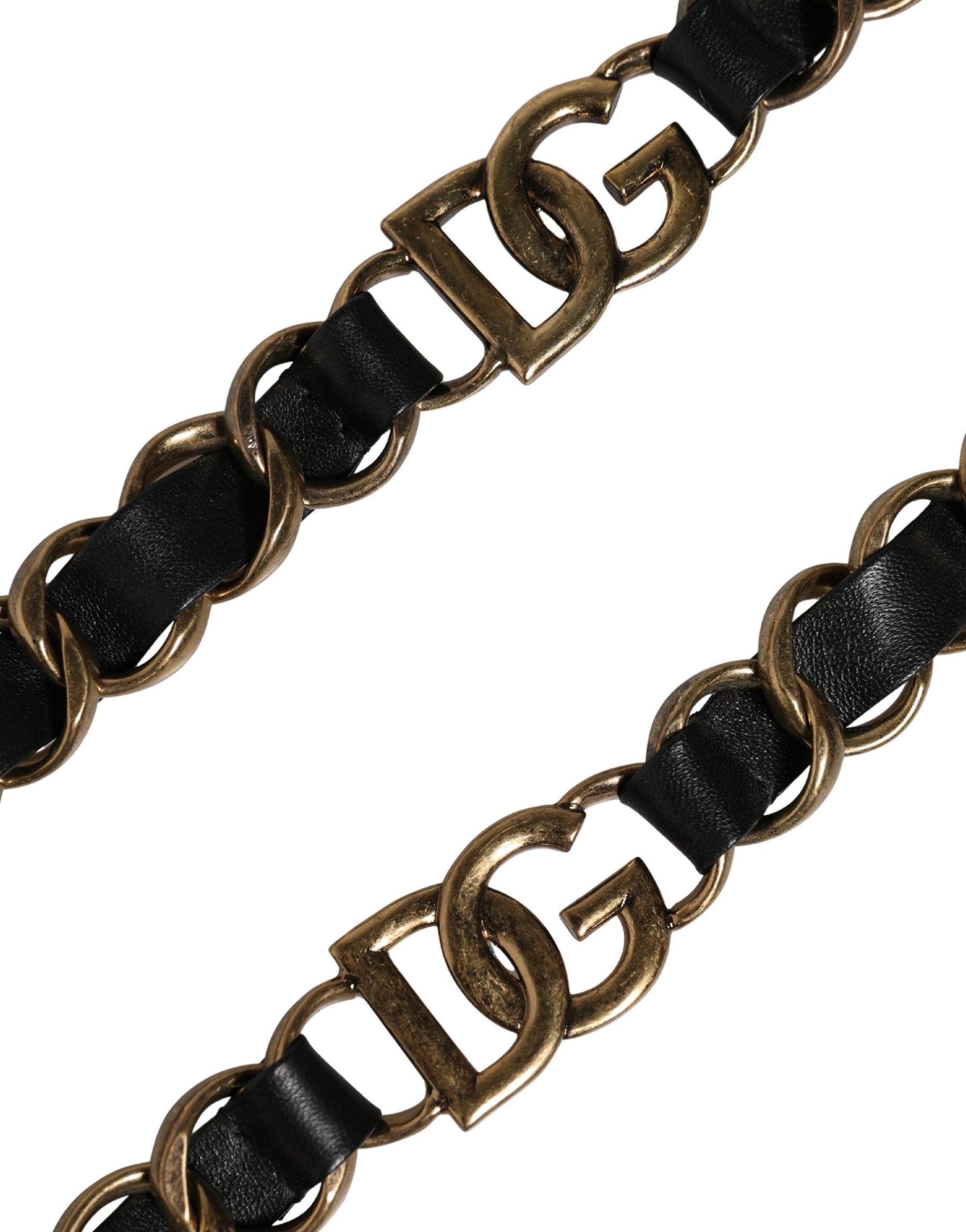 Dolce & Gabbana Black Leather Gold Chain Bag Accessory Shoulder Strap | Regal Royce
