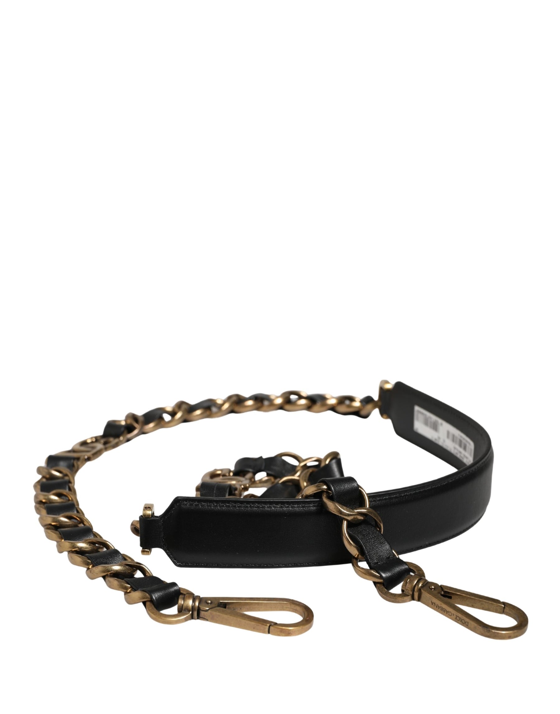 Dolce & Gabbana Black Leather Gold Chain Bag Accessory Shoulder Strap | Regal Royce