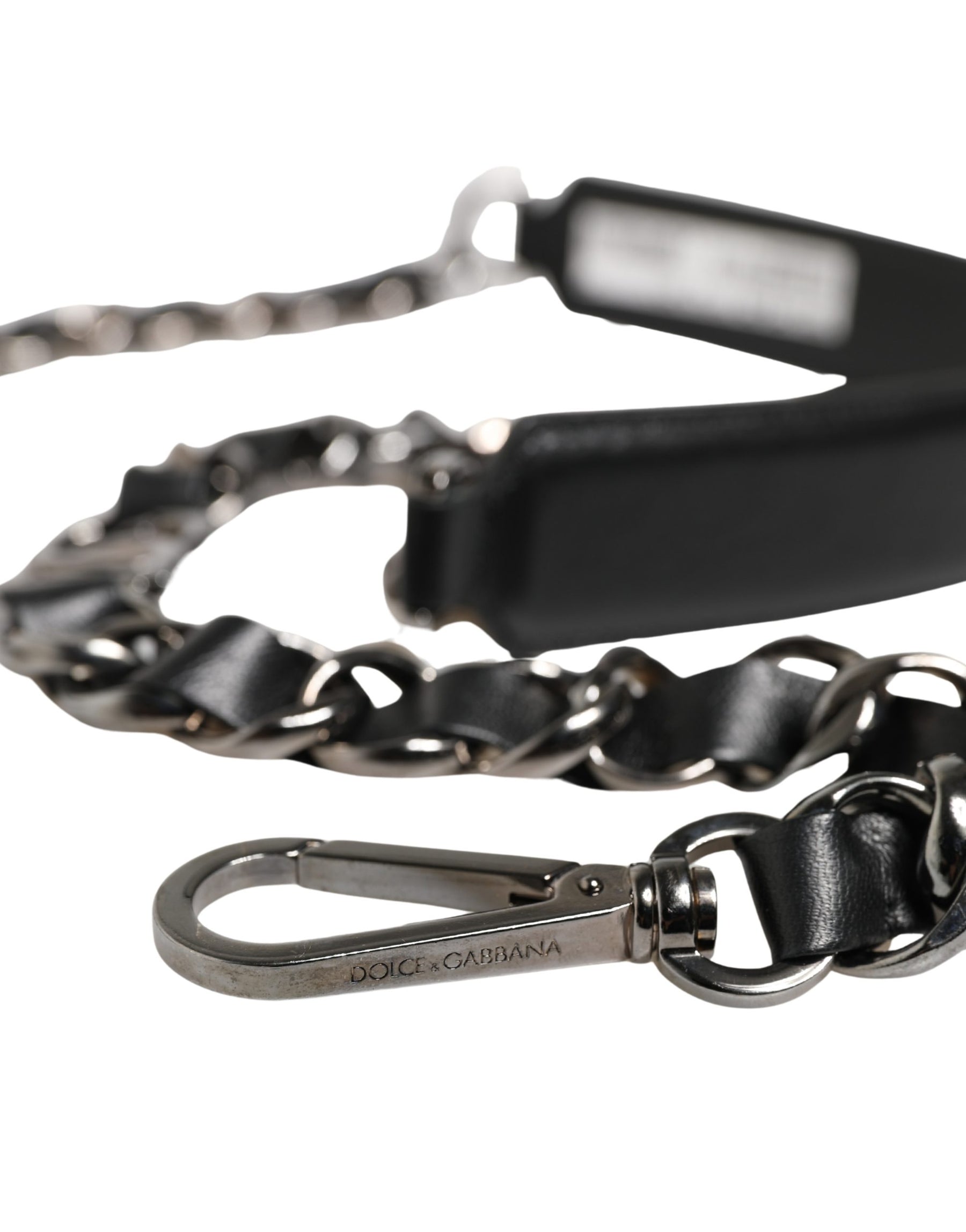 Dolce & Gabbana Black Leather Silver Chain Bag Accessory Shoulder Strap | Regal Royce
