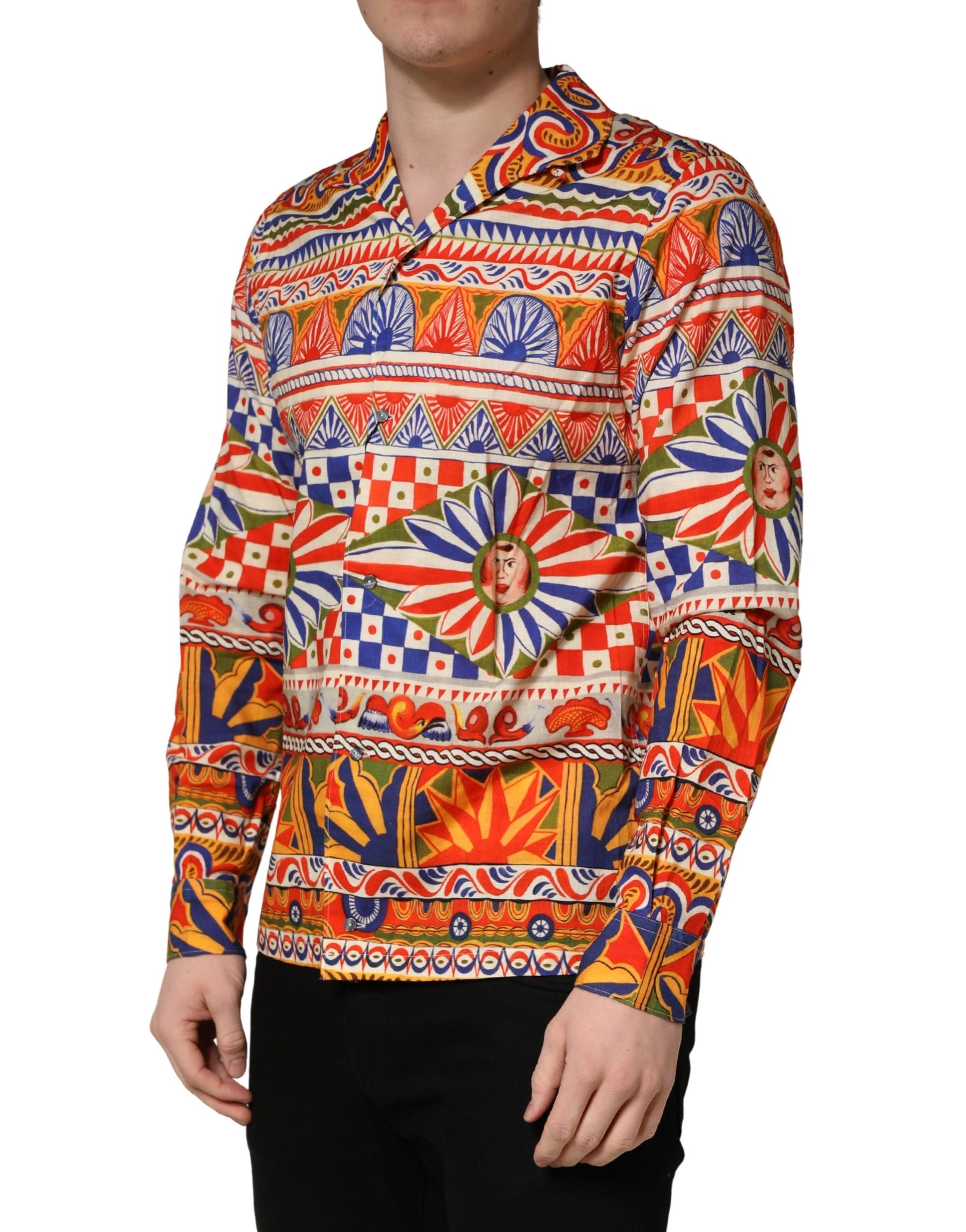 Dolce & Gabbana Multicolor Sicilian Carretto Twill Cotton Men Shirt | Regal Royce