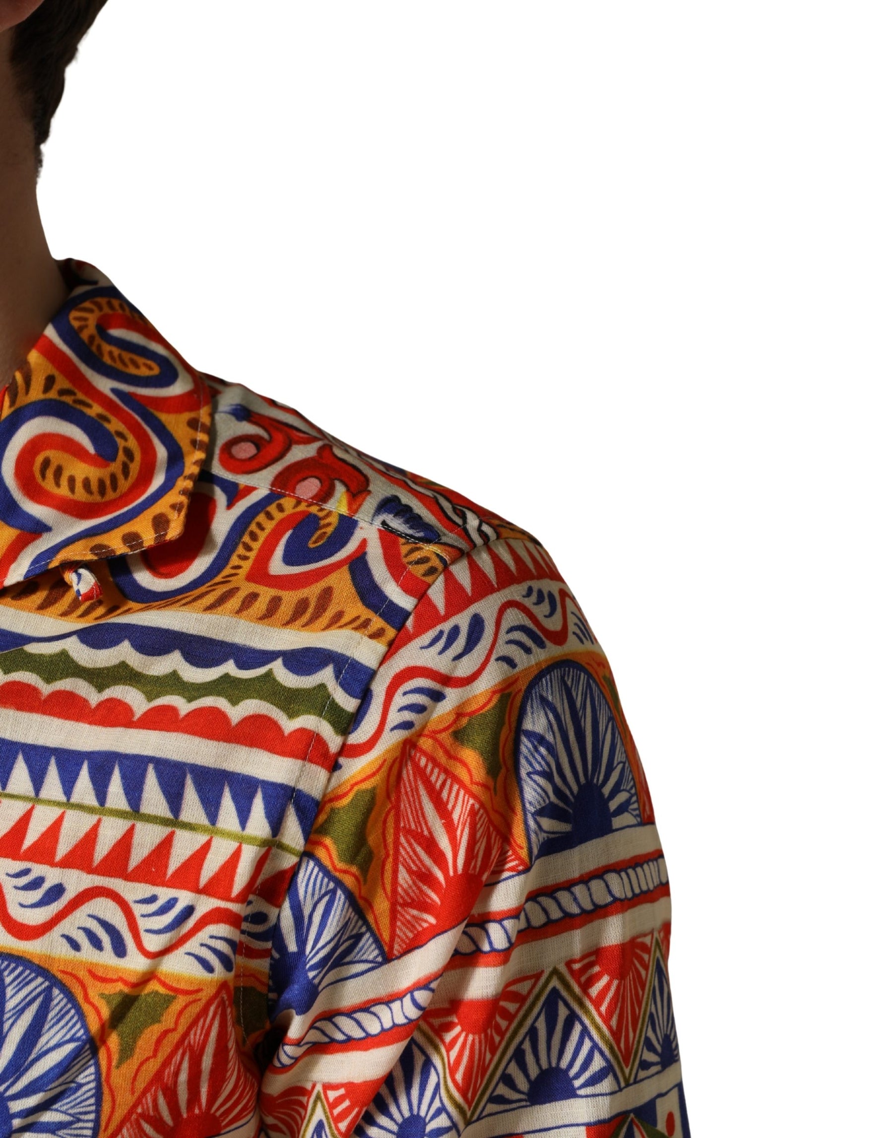 Dolce & Gabbana Multicolor Sicilian Carretto Twill Cotton Men Shirt | Regal Royce
