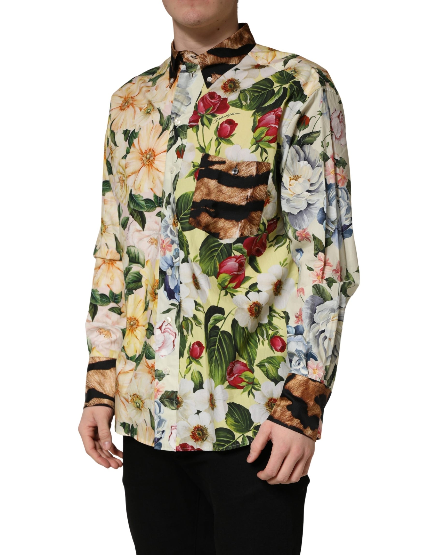 Dolce & Gabbana Multicolor Floral Animal Print Collared Shirt | Regal Royce