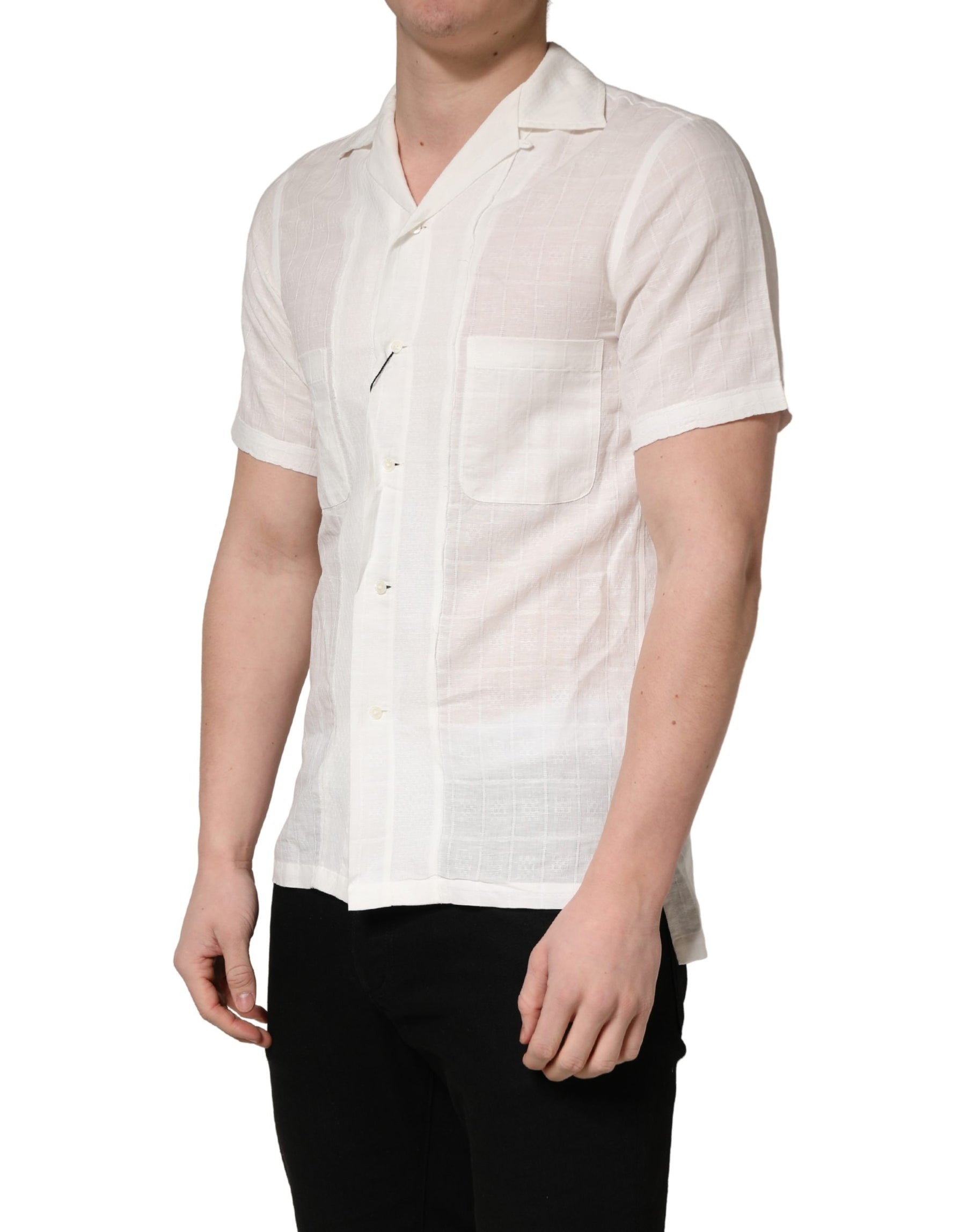 Dolce & Gabbana White Linen Short Sleeves Button Down Shirt | Regal Royce