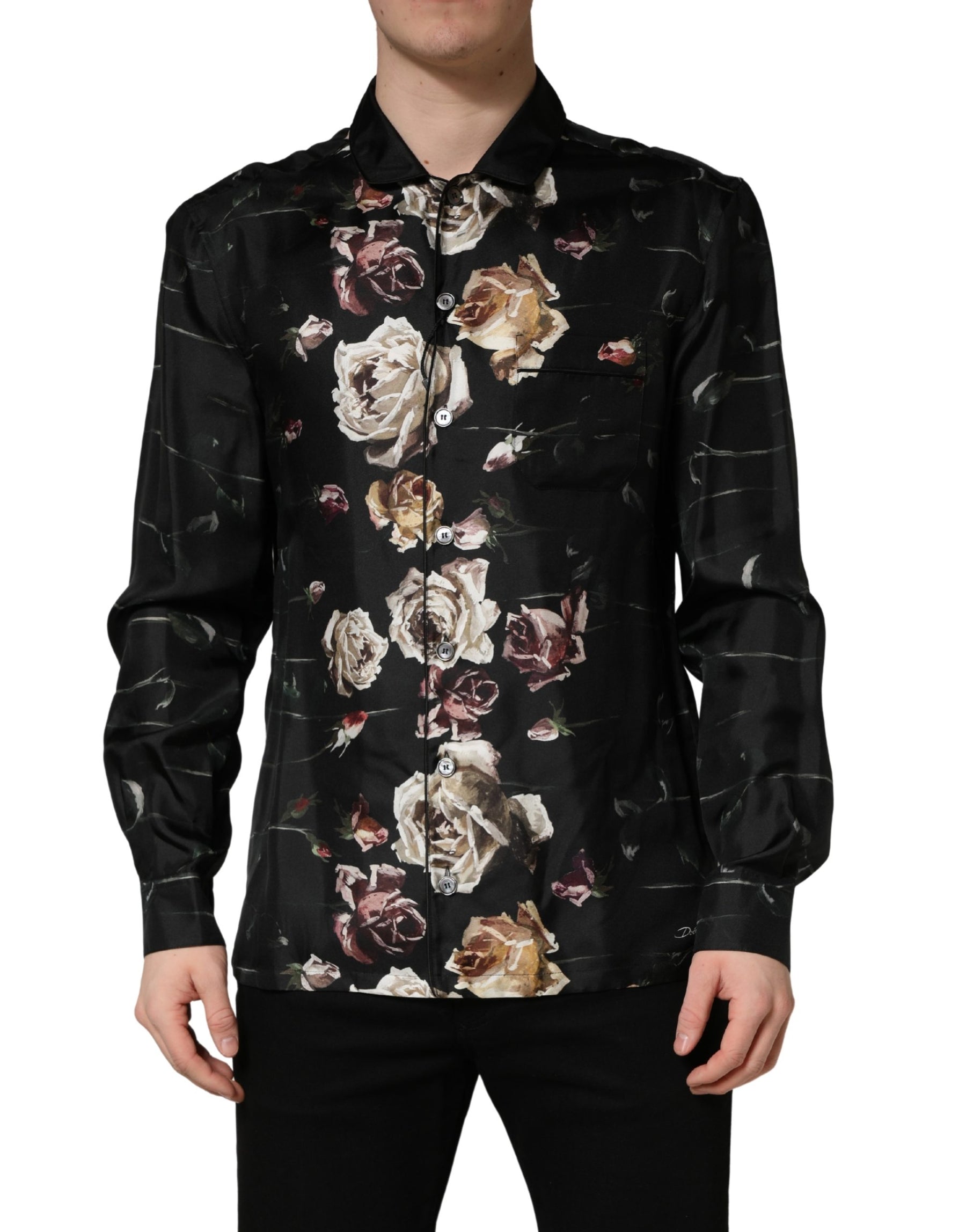 Dolce & Gabbana Black Floral Print Long Sleeves Casual Shirt | Regal Royce