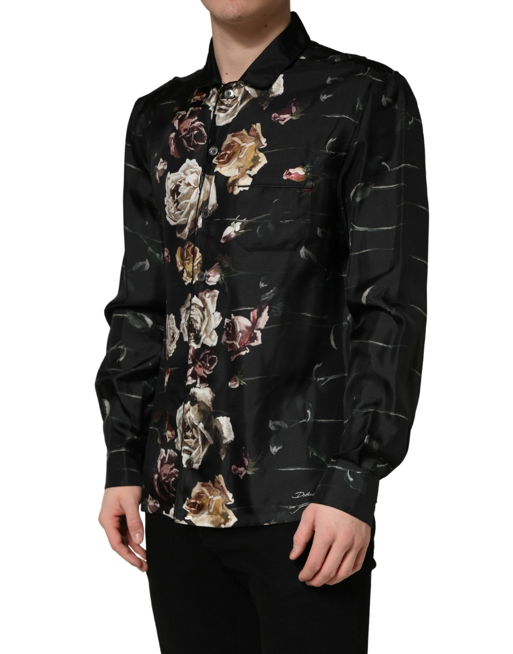 Dolce & Gabbana Black Floral Print Long Sleeves Casual Shirt | Regal Royce