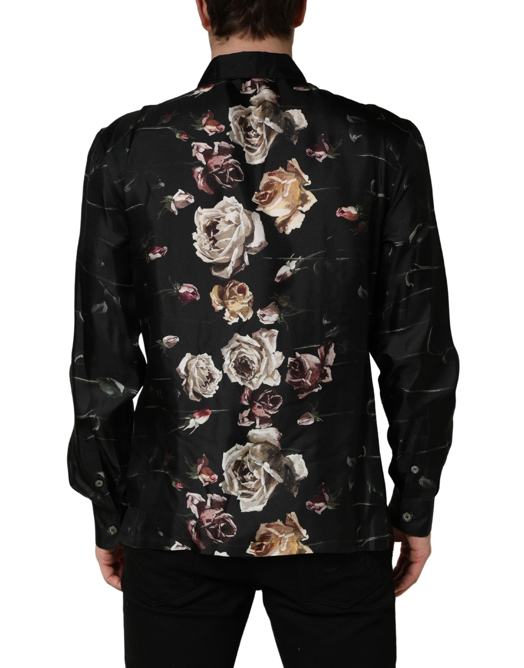 Dolce & Gabbana Black Floral Print Long Sleeves Casual Shirt | Regal Royce