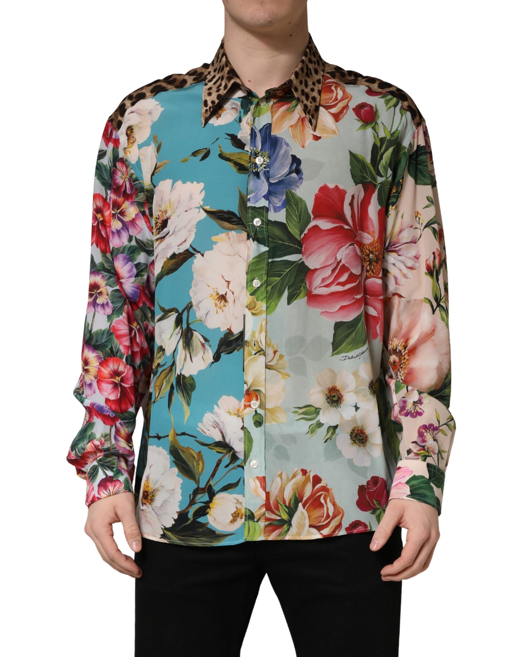 Dolce & Gabbana Multicolor Floral Animal Print Collared Shirt | Regal Royce
