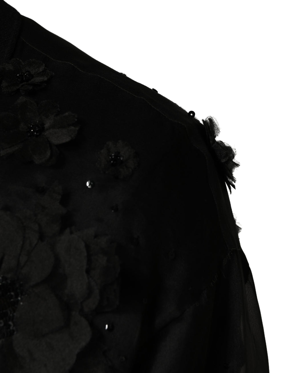 Dolce & Gabbana Black Floral Applique Sheer Short Sleeve Shirt