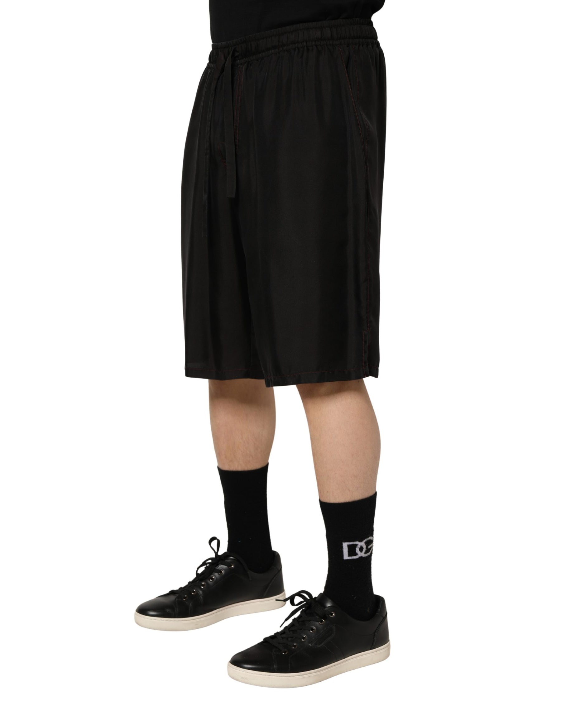 Dolce & Gabbana Black Silk Drawstring Men Bermuda Shorts | Regal Royce