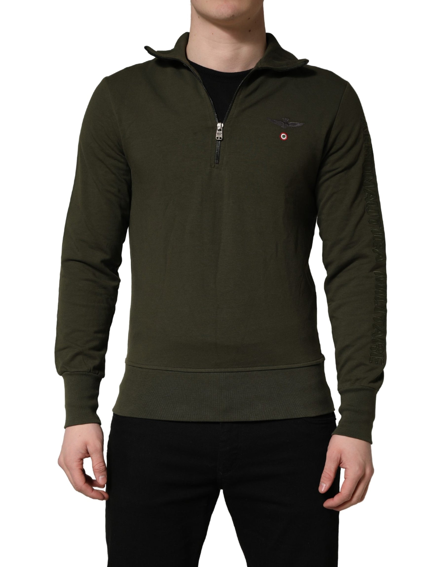 Aeronautica Militare MilitaryGreen HalfZip Sweatshirt Sweater | Regal Royce