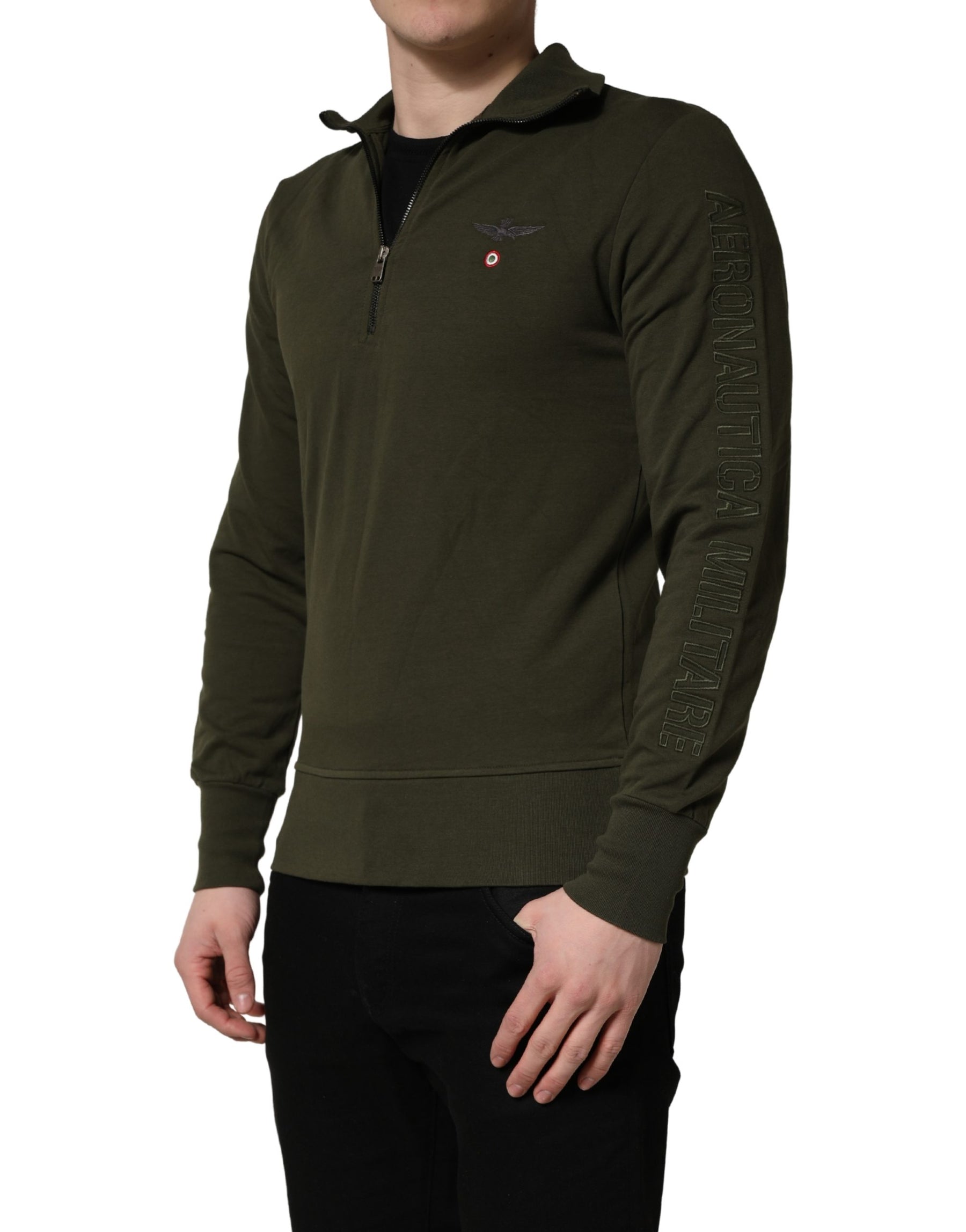 Aeronautica Militare MilitaryGreen HalfZip Sweatshirt Sweater | Regal Royce