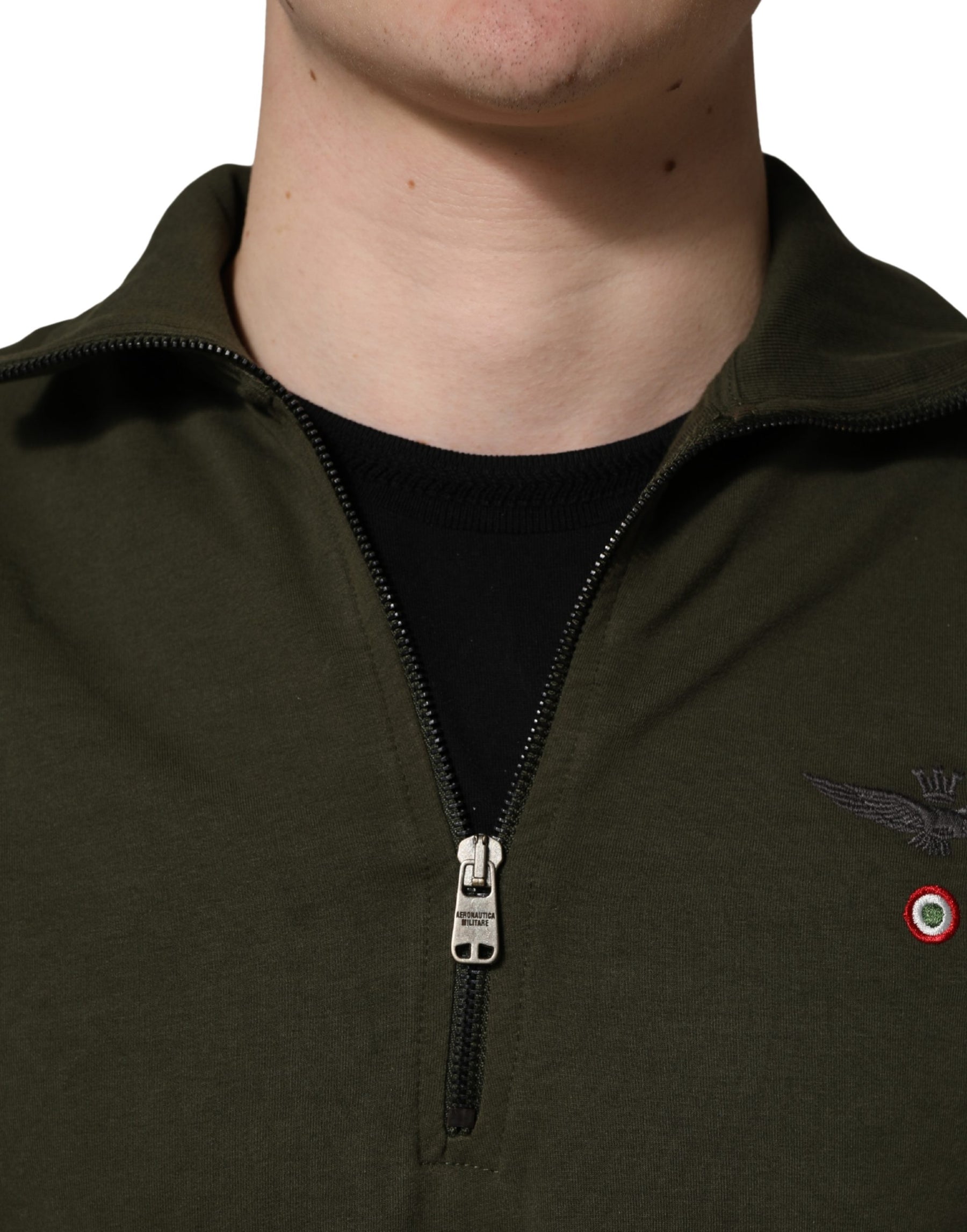 Aeronautica Militare MilitaryGreen HalfZip Sweatshirt Sweater | Regal Royce