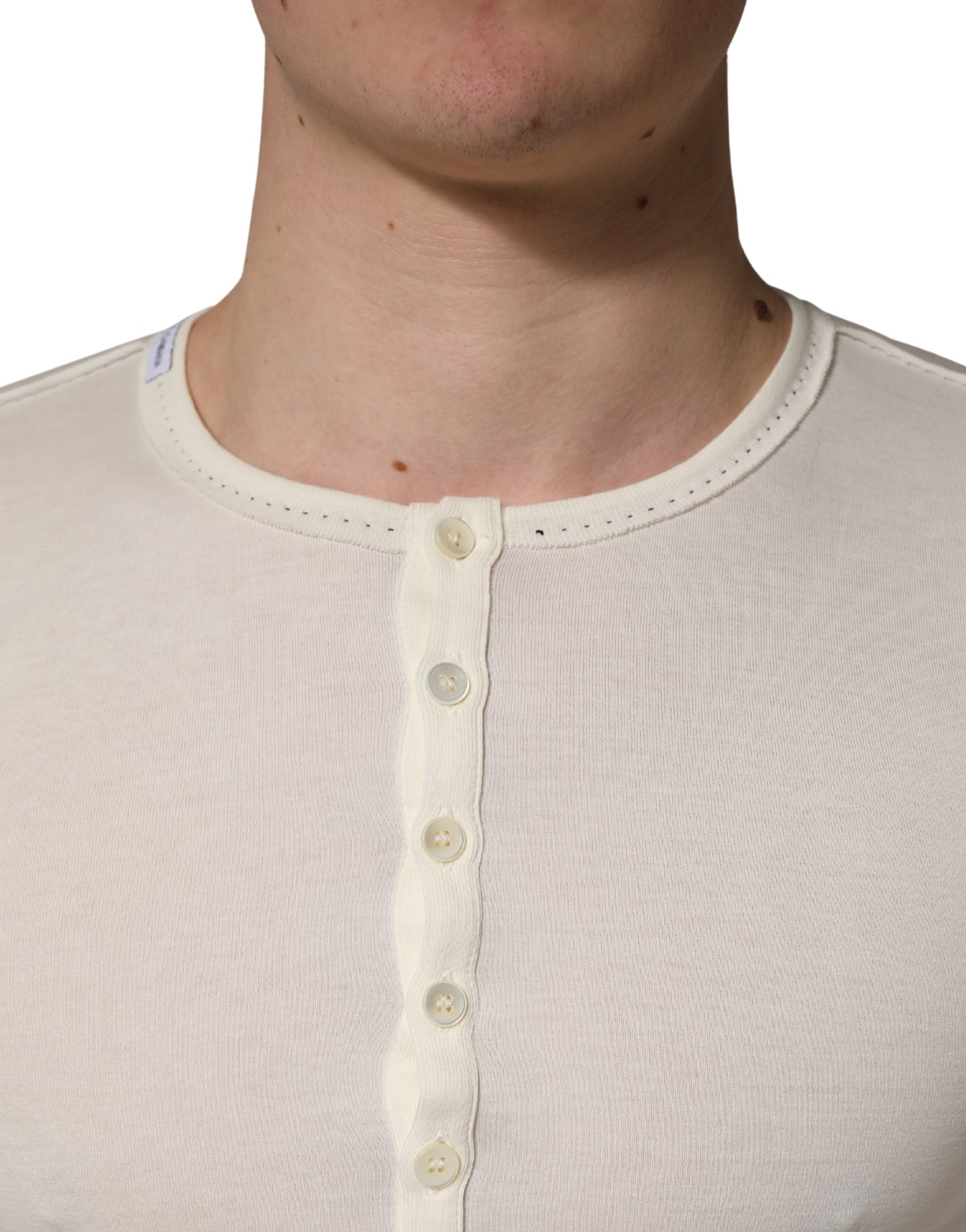 Dolce & Gabbana White Long Sleeves Henley Pullover Sweater | Regal Royce