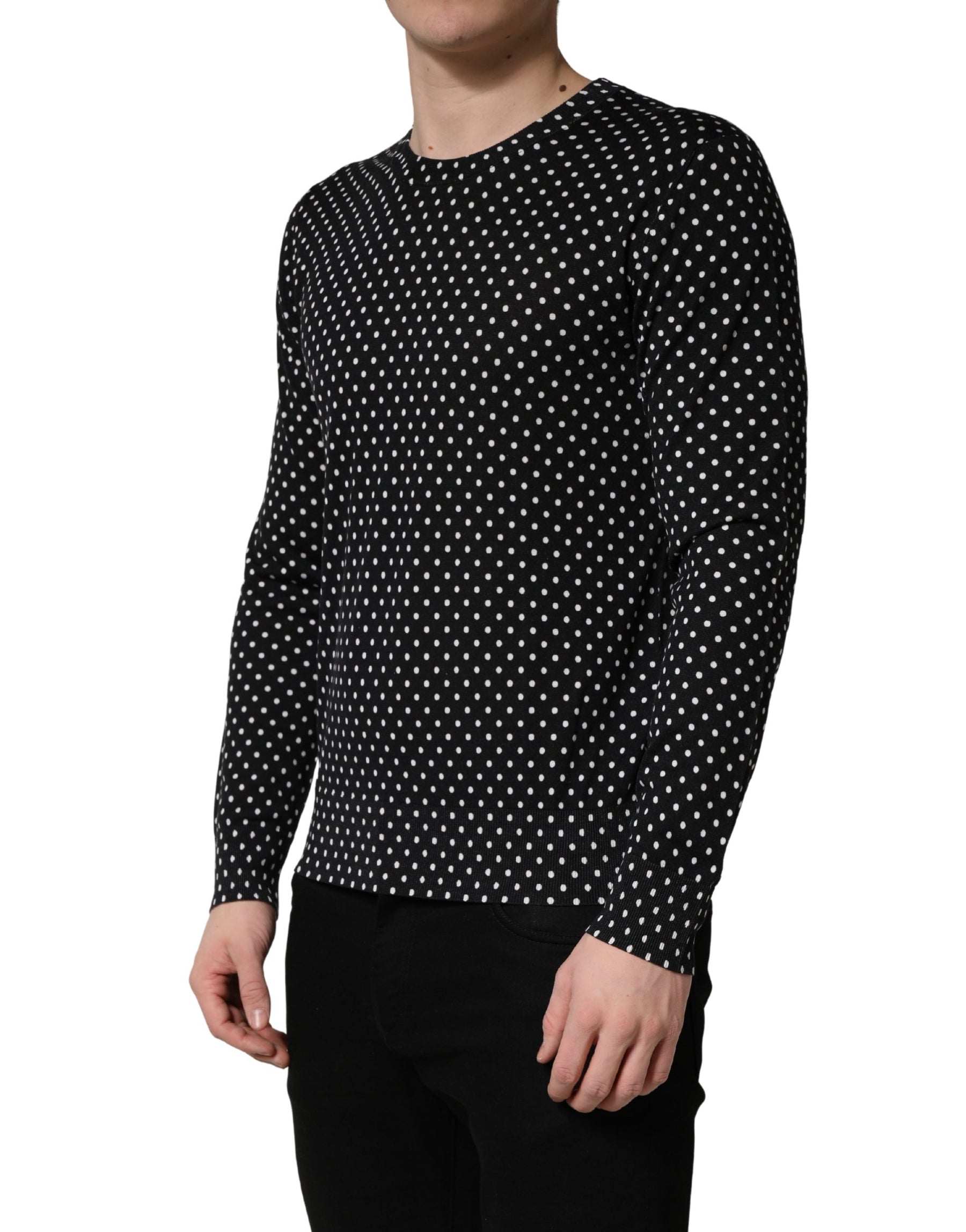 Dolce & Gabbana Black Polka Dot Crew Neck Pullover Sweater | Regal Royce