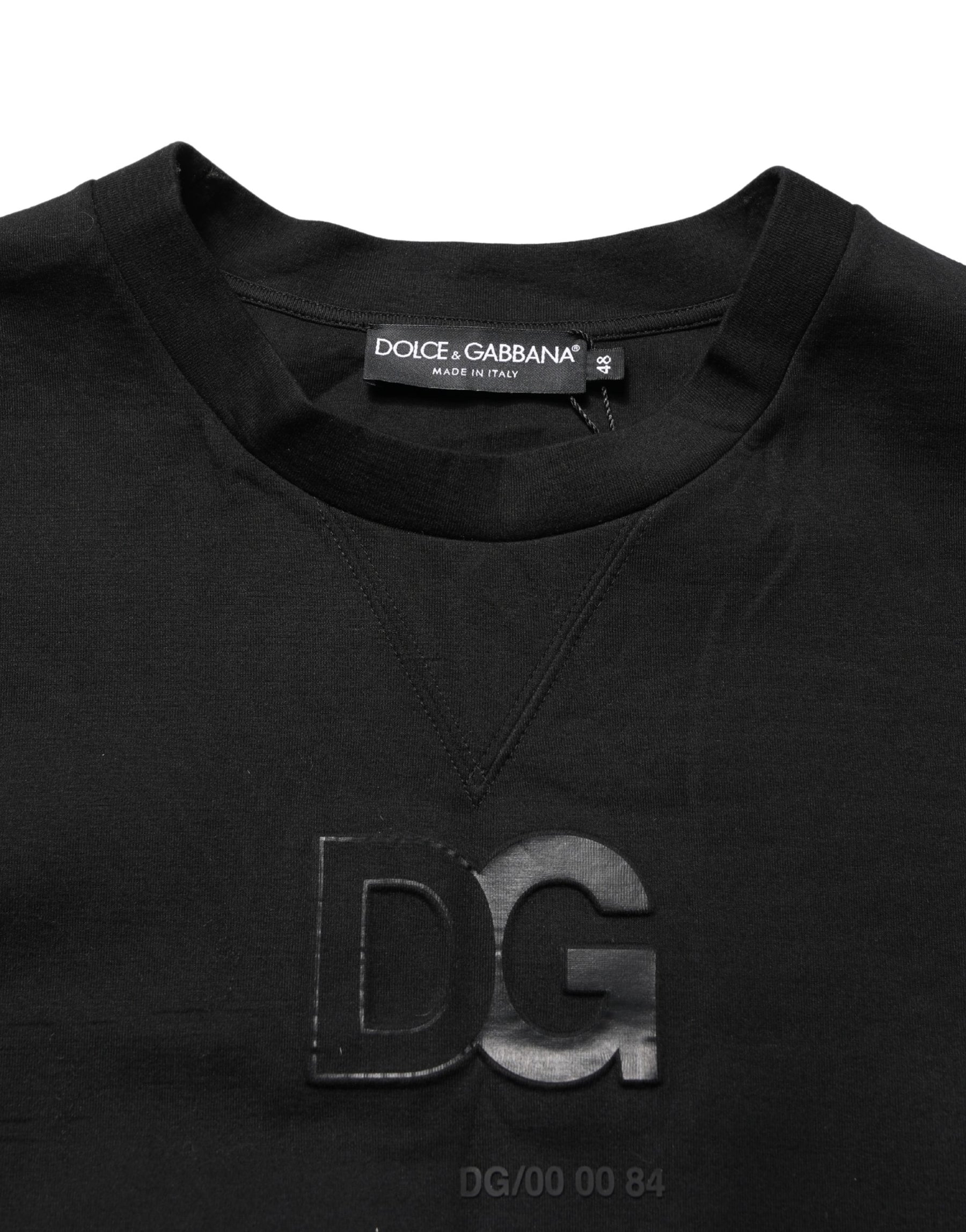 Dolce & Gabbana Black Cotton DG Men CrewNeck Pullover Sweater | Regal Royce
