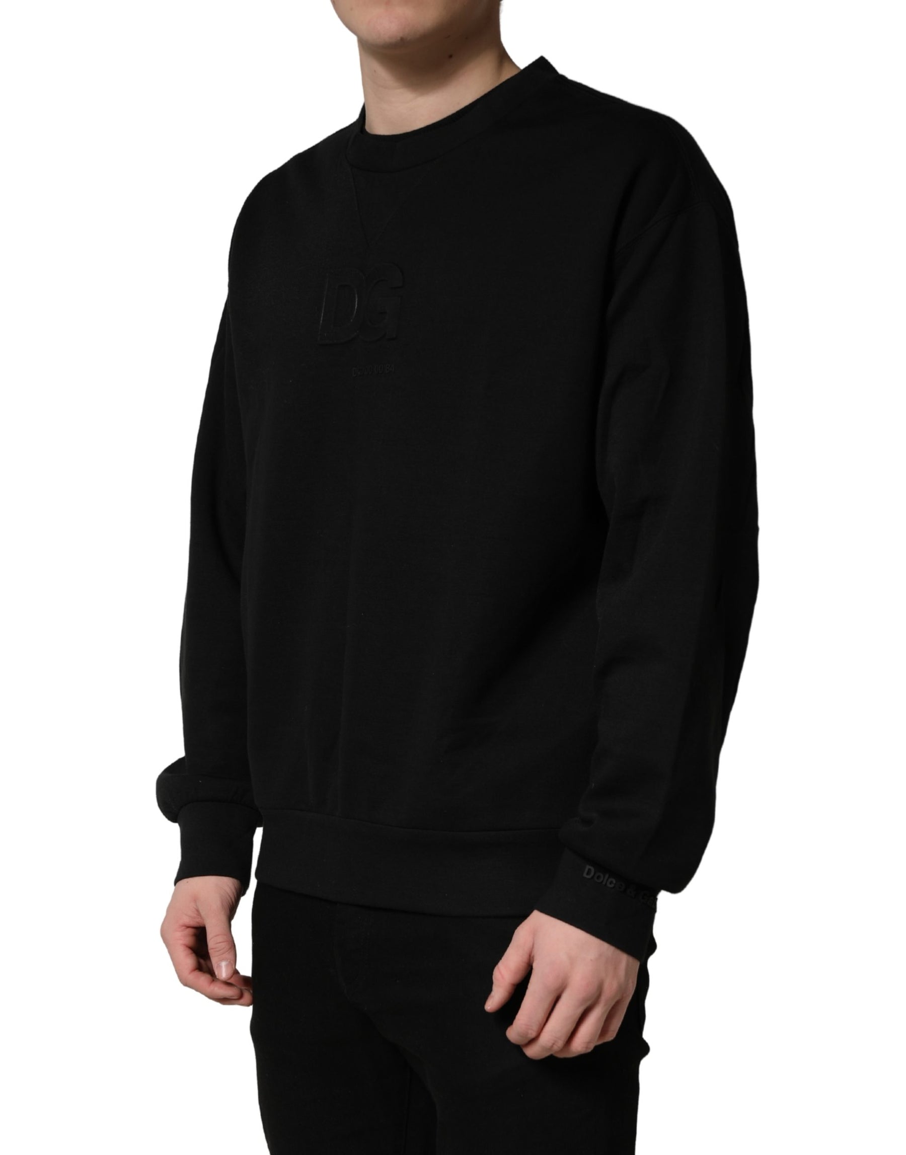 Dolce & Gabbana Black Cotton DG Men CrewNeck Pullover Sweater | Regal Royce