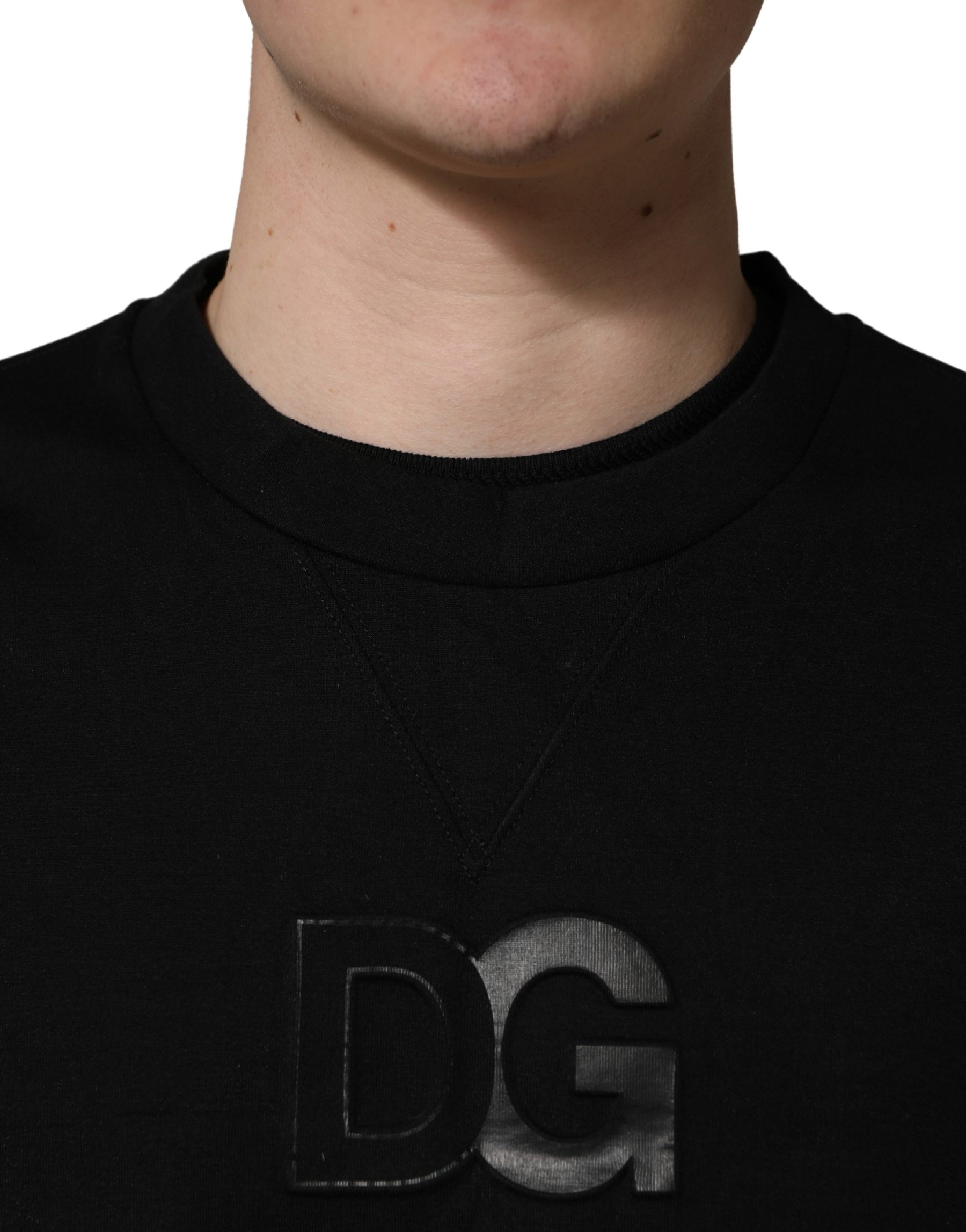 Dolce & Gabbana Black Cotton DG Men CrewNeck Pullover Sweater | Regal Royce