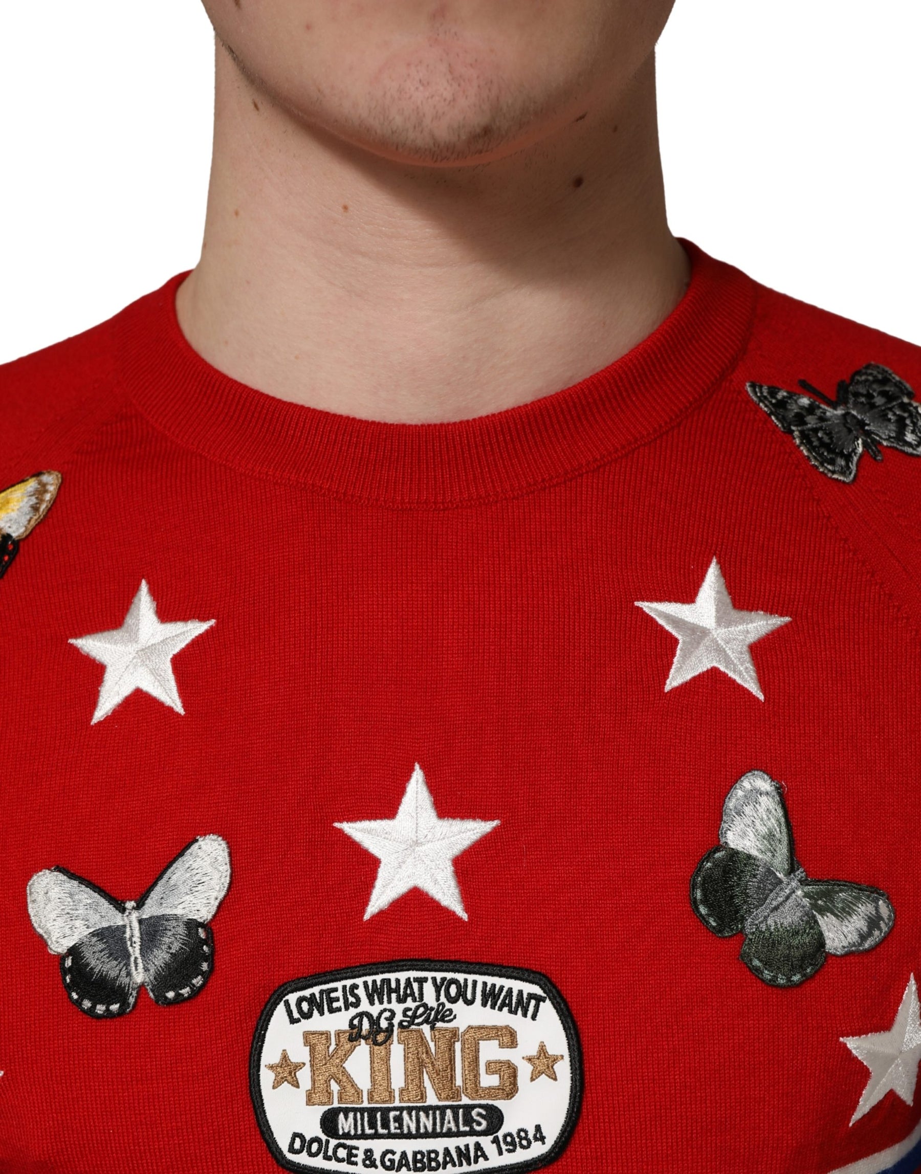 Dolce & Gabbana Multicolor Wool Butterfly Star Men Crew Neck Sweater | Regal Royce