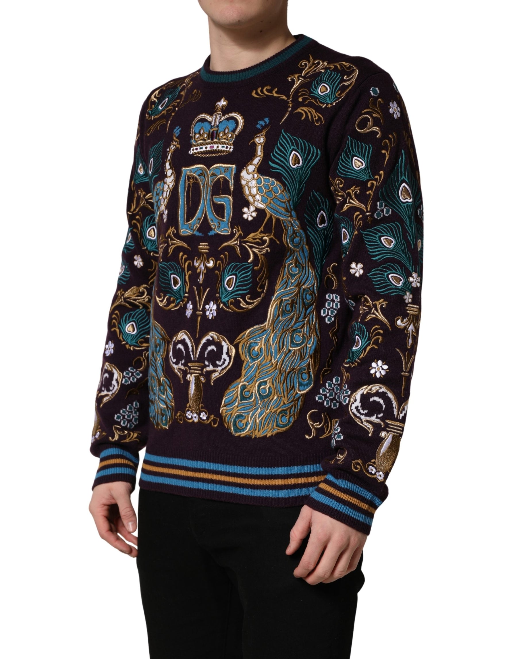 Dolce & Gabbana Bordeaux Cashmere Crown Embroidered Sweater | Regal Royce
