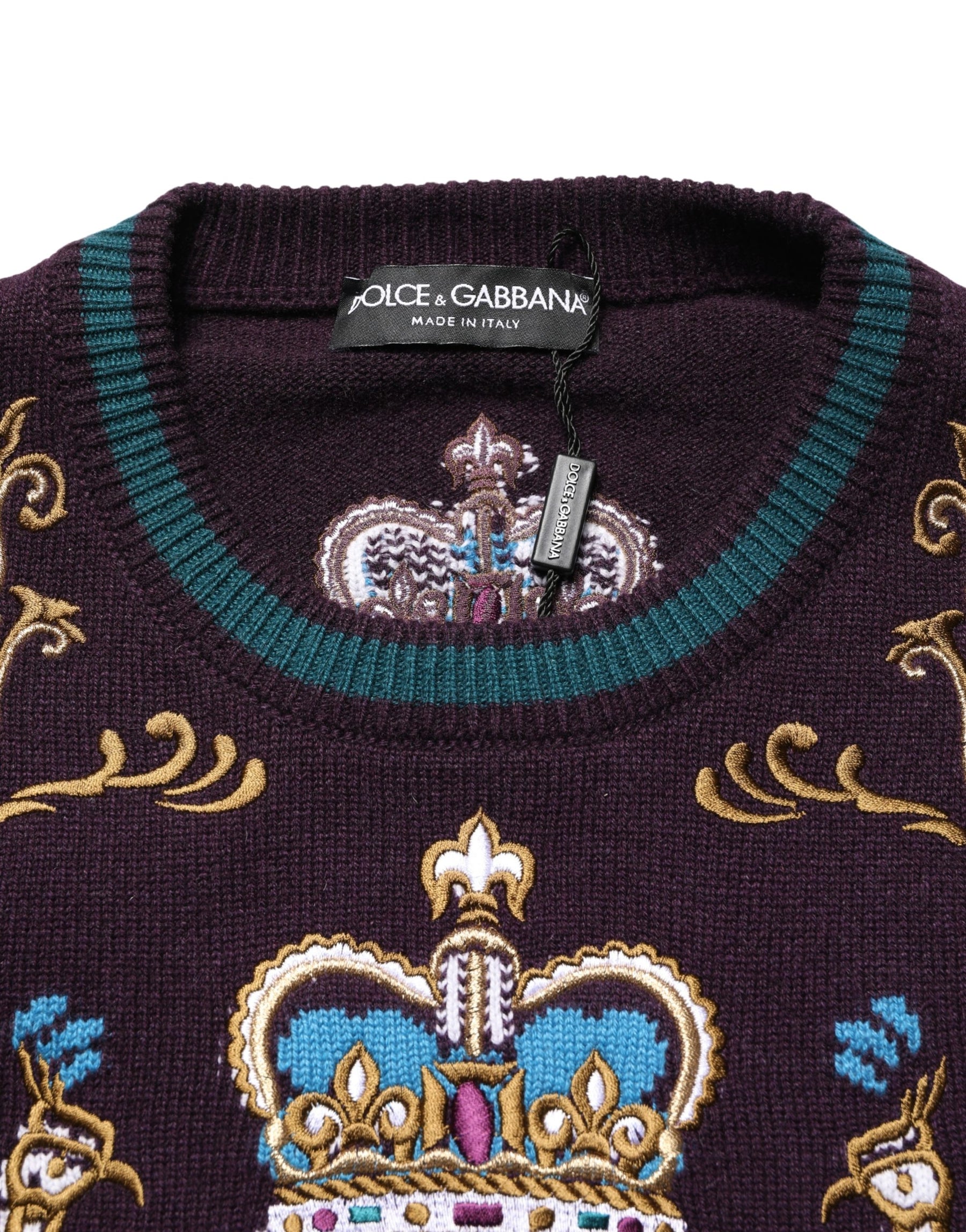 Dolce & Gabbana Bordeaux Cashmere Crown Embroidered Sweater | Regal Royce
