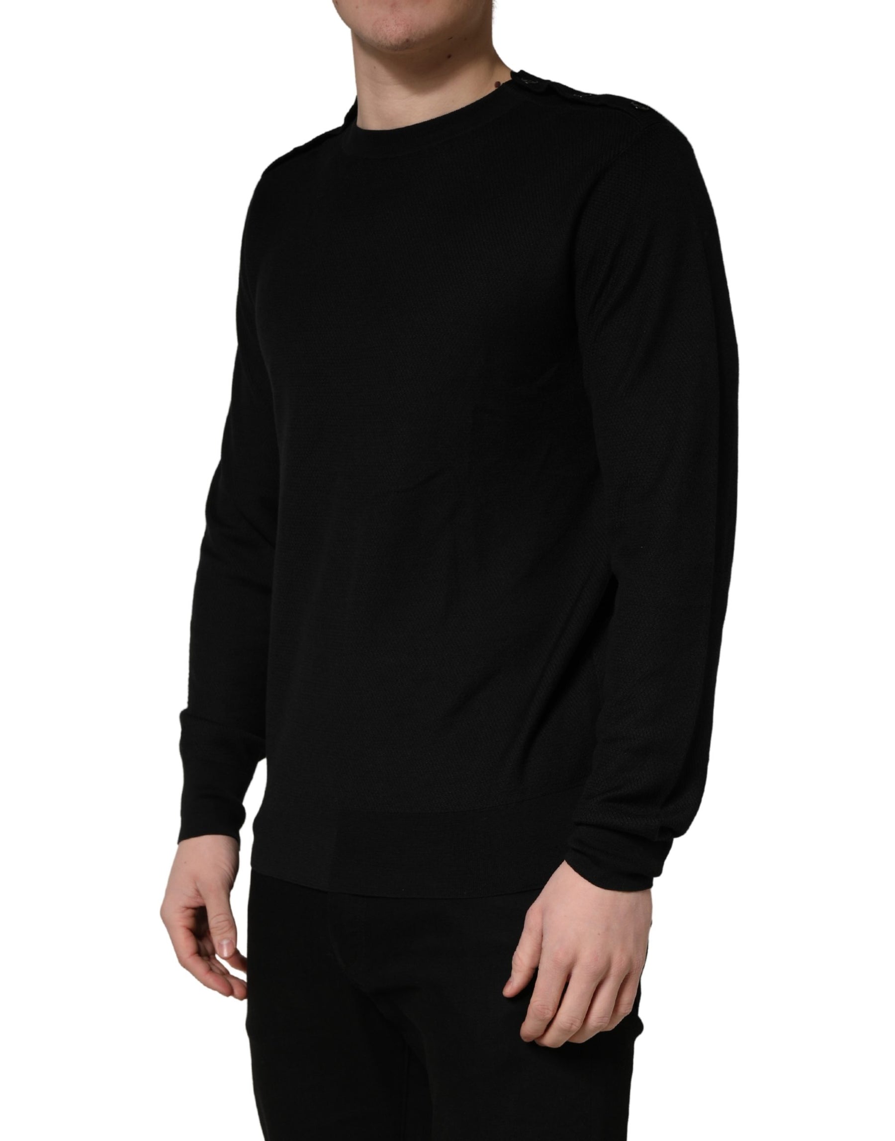 Dolce & Gabbana Black Crew Neck Long Sleeve Pullover Sweater | Regal Royce