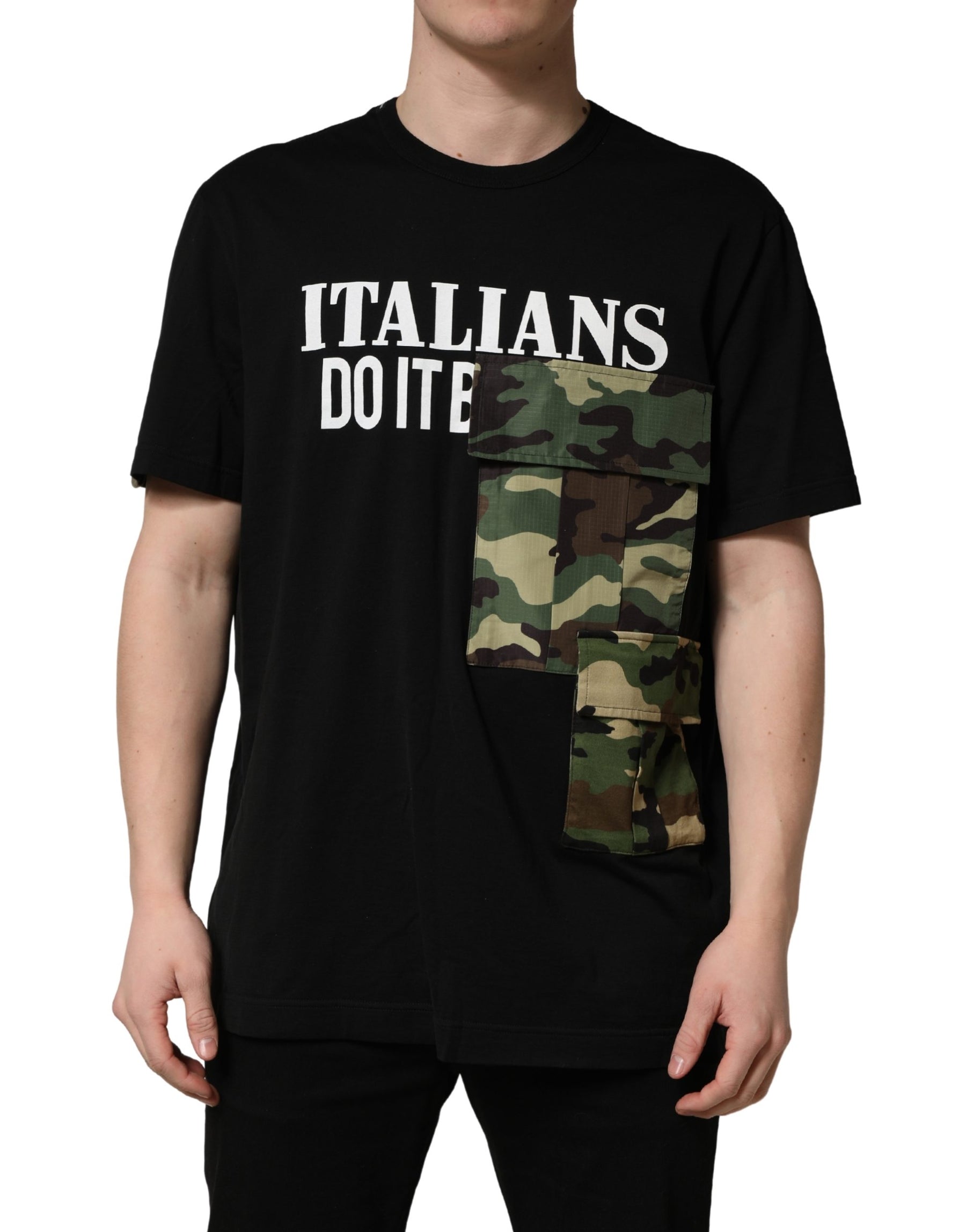 Dolce & Gabbana Black Camouflage Graphic Cotton Crewneck T-shirt | Regal Royce