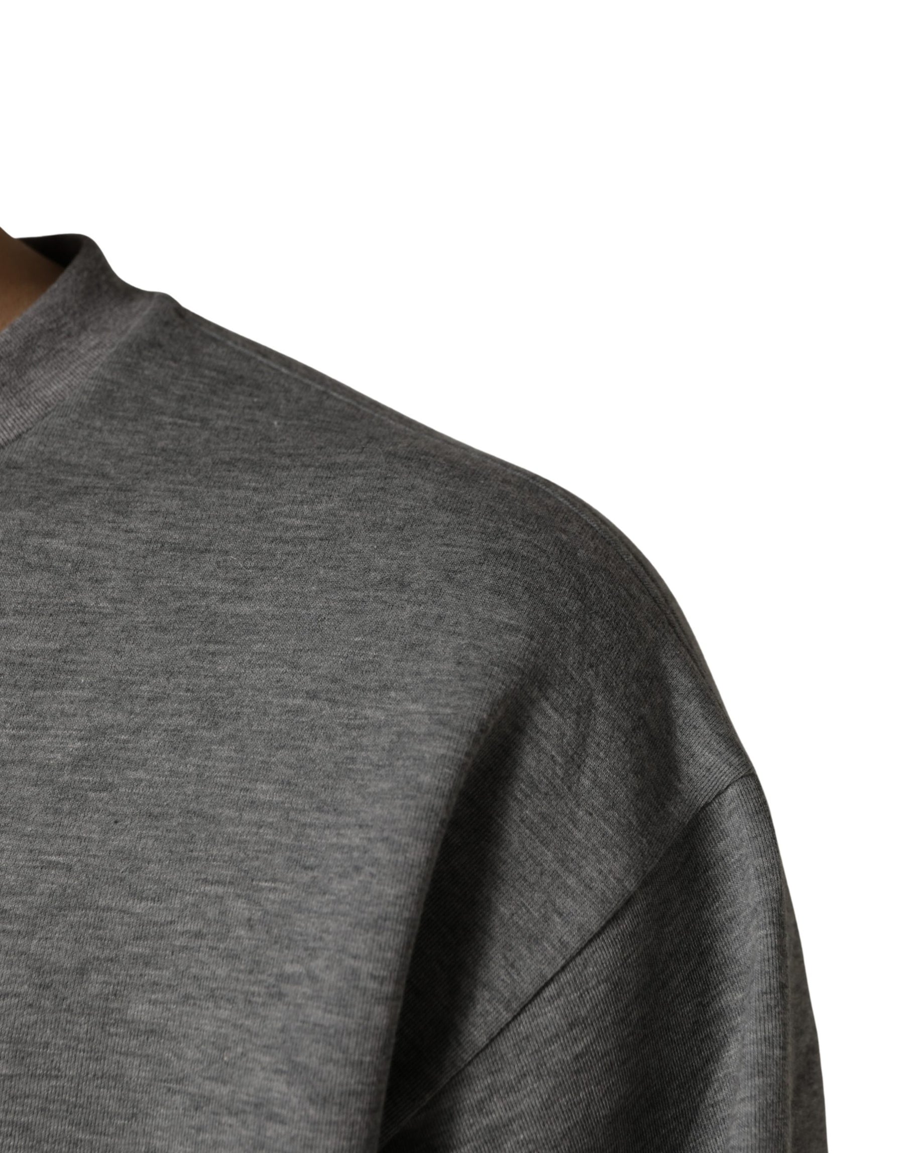 Dolce & Gabbana Gray Cotton Logo Appliqué CrewNeck T-shirt | Regal Royce