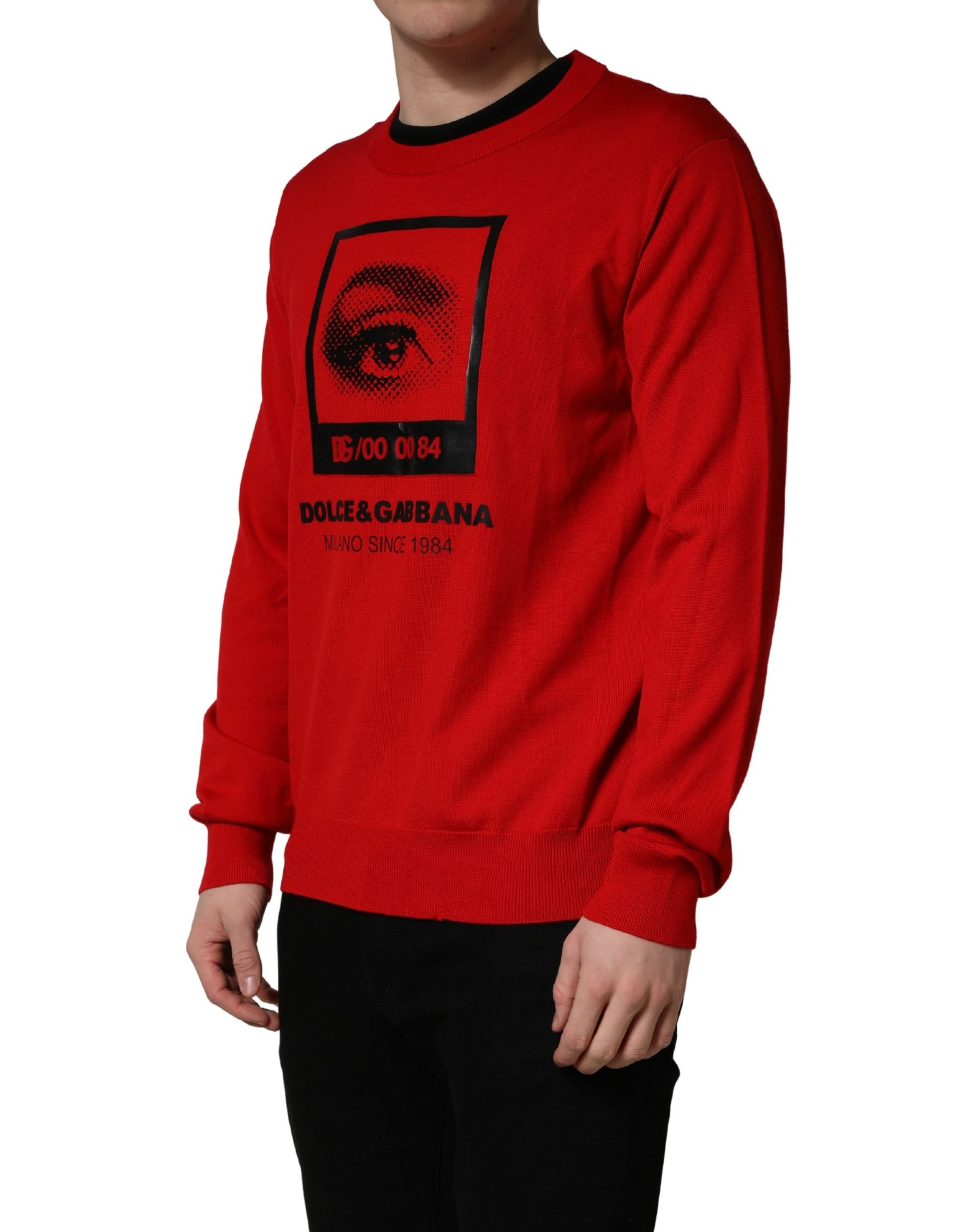 Dolce & Gabbana Red Eye Print Crew Neck Pullover Sweater | Regal Royce