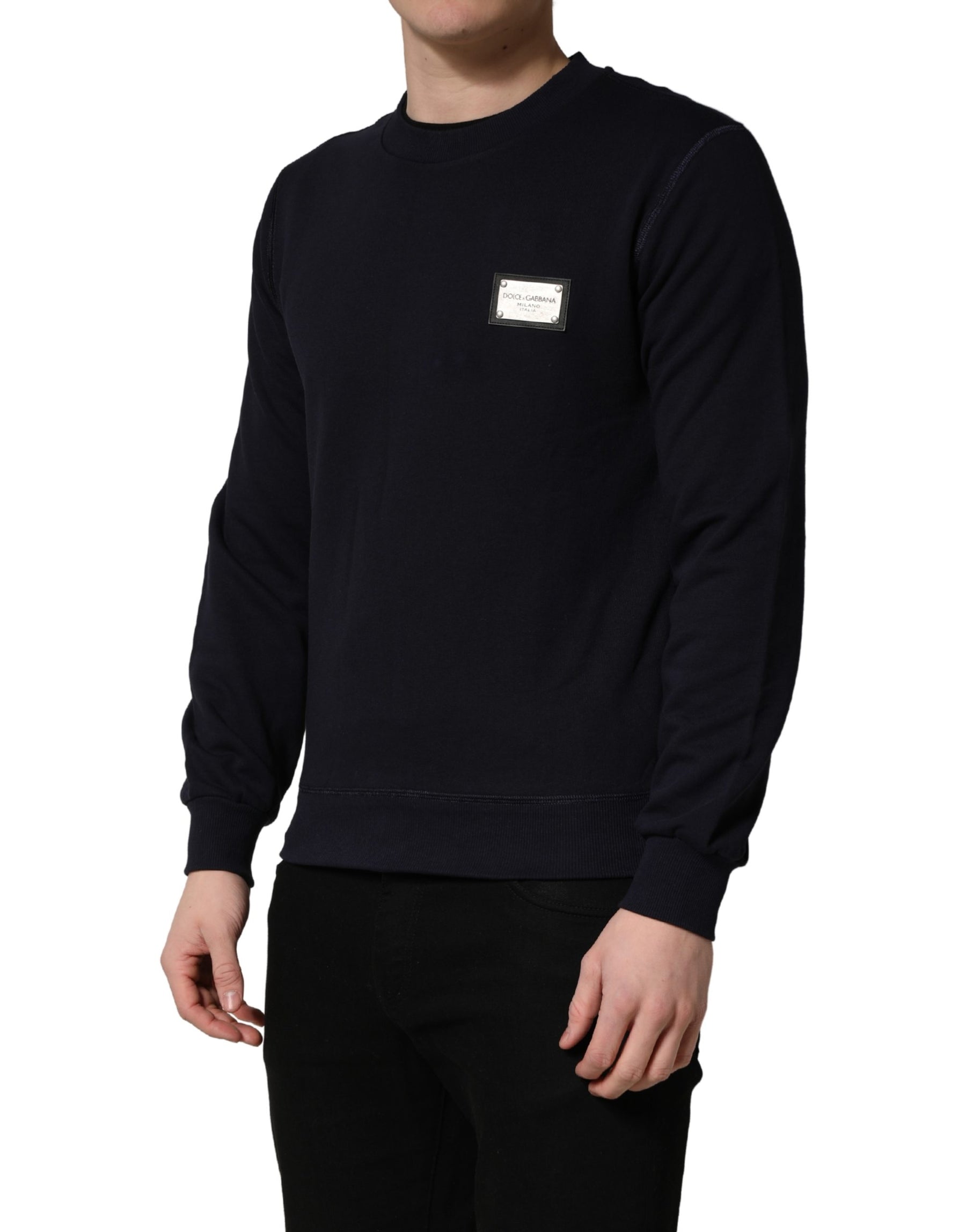 Dolce & Gabbana Black Logo Plaque Jersey Sweatshirt Cotton Sweater | Regal Royce