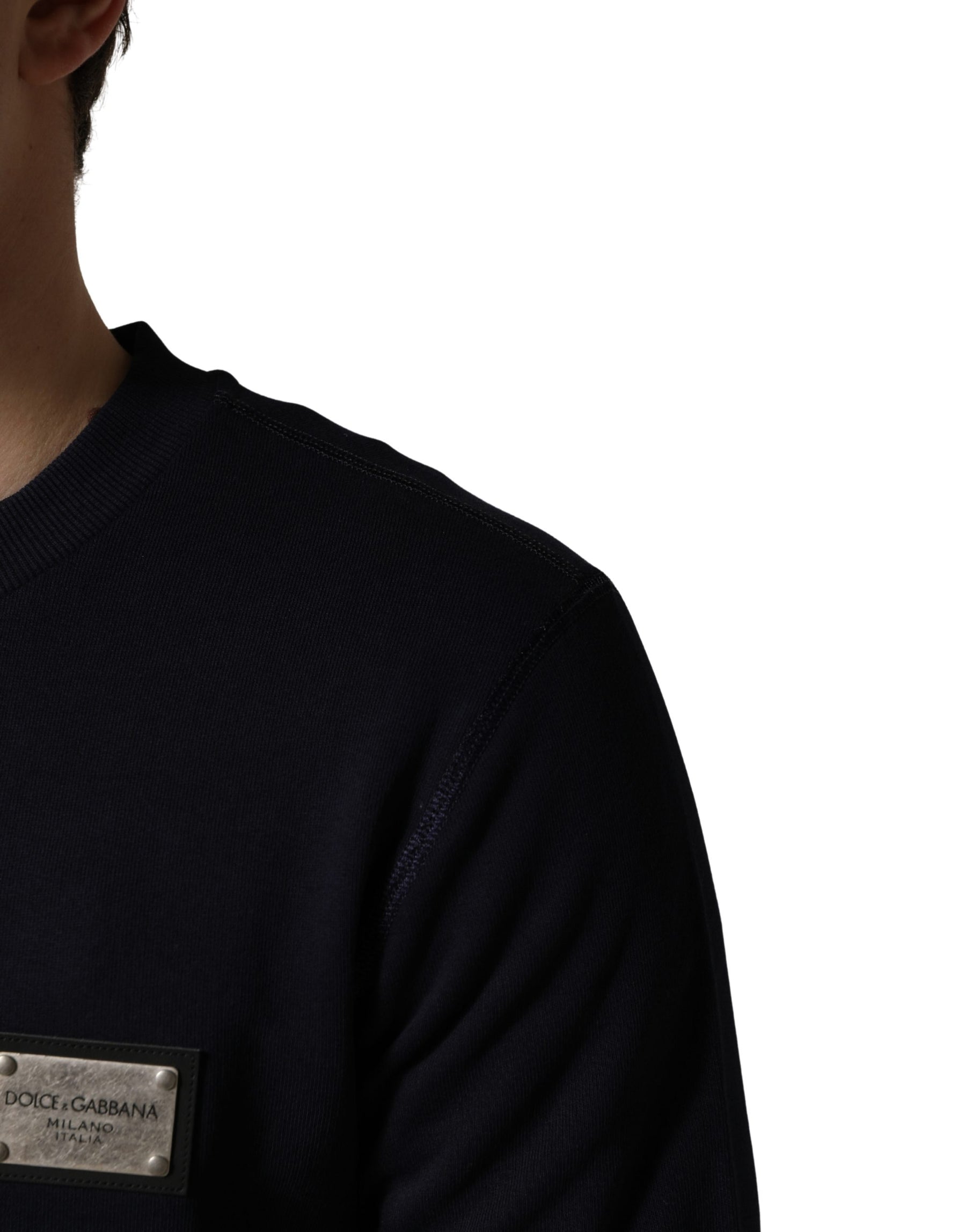 Dolce & Gabbana Black Logo Plaque Jersey Sweatshirt Cotton Sweater | Regal Royce