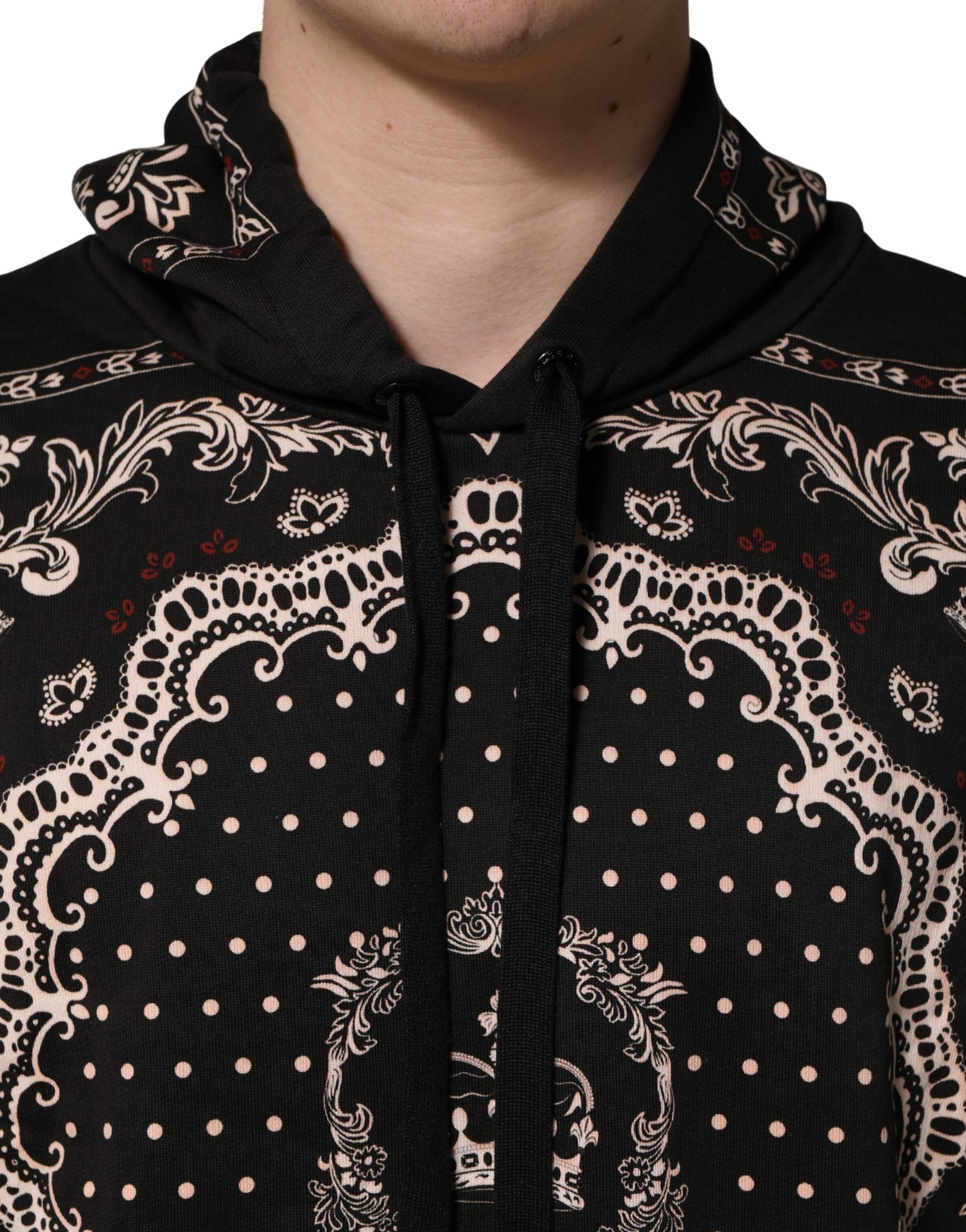 Dolce & Gabbana Black Bandana Print Cotton Men Hoodie Sweater | Regal Royce
