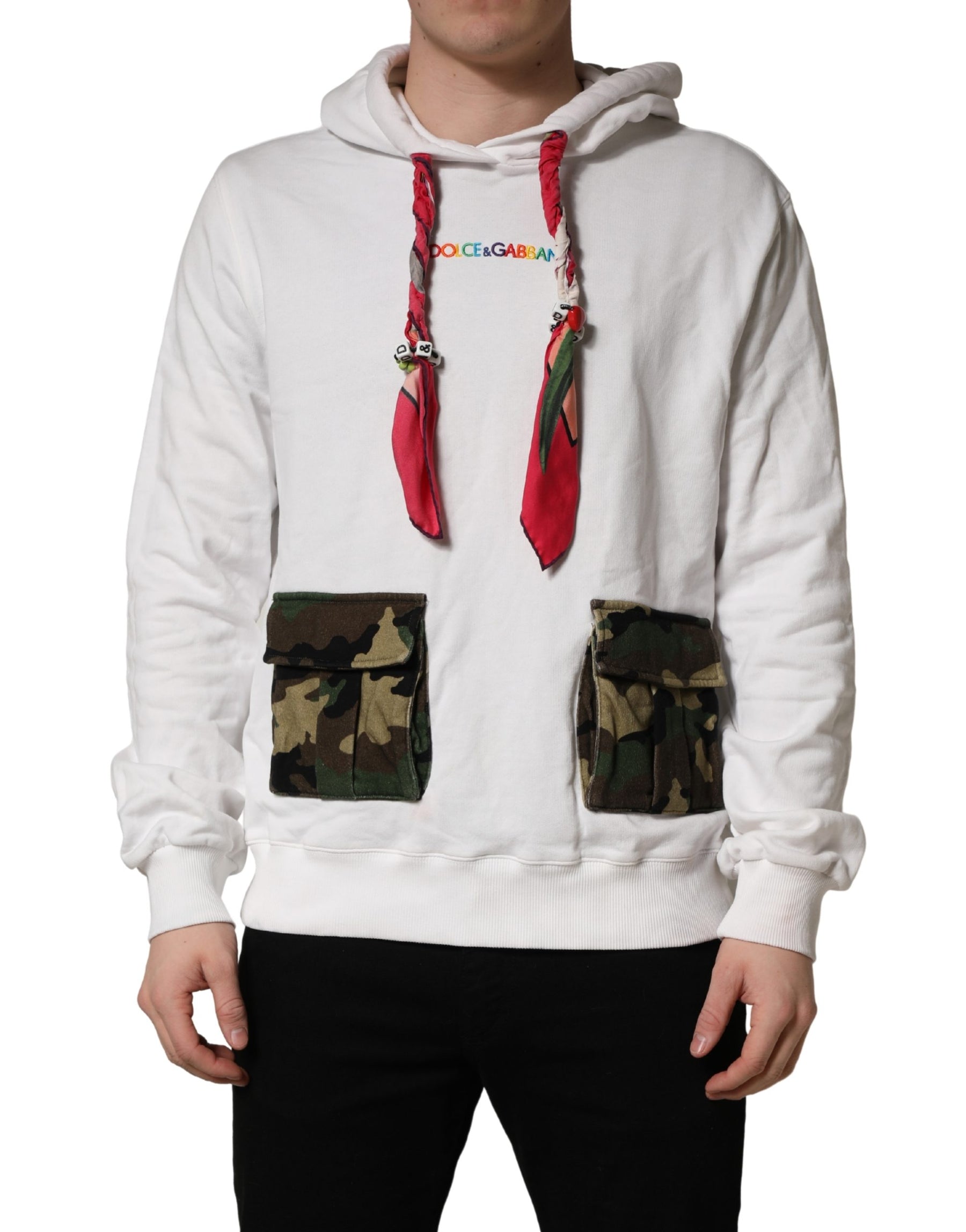 Dolce & Gabbana White Camouflage Hooded Sweatshirt Sweater | Regal Royce