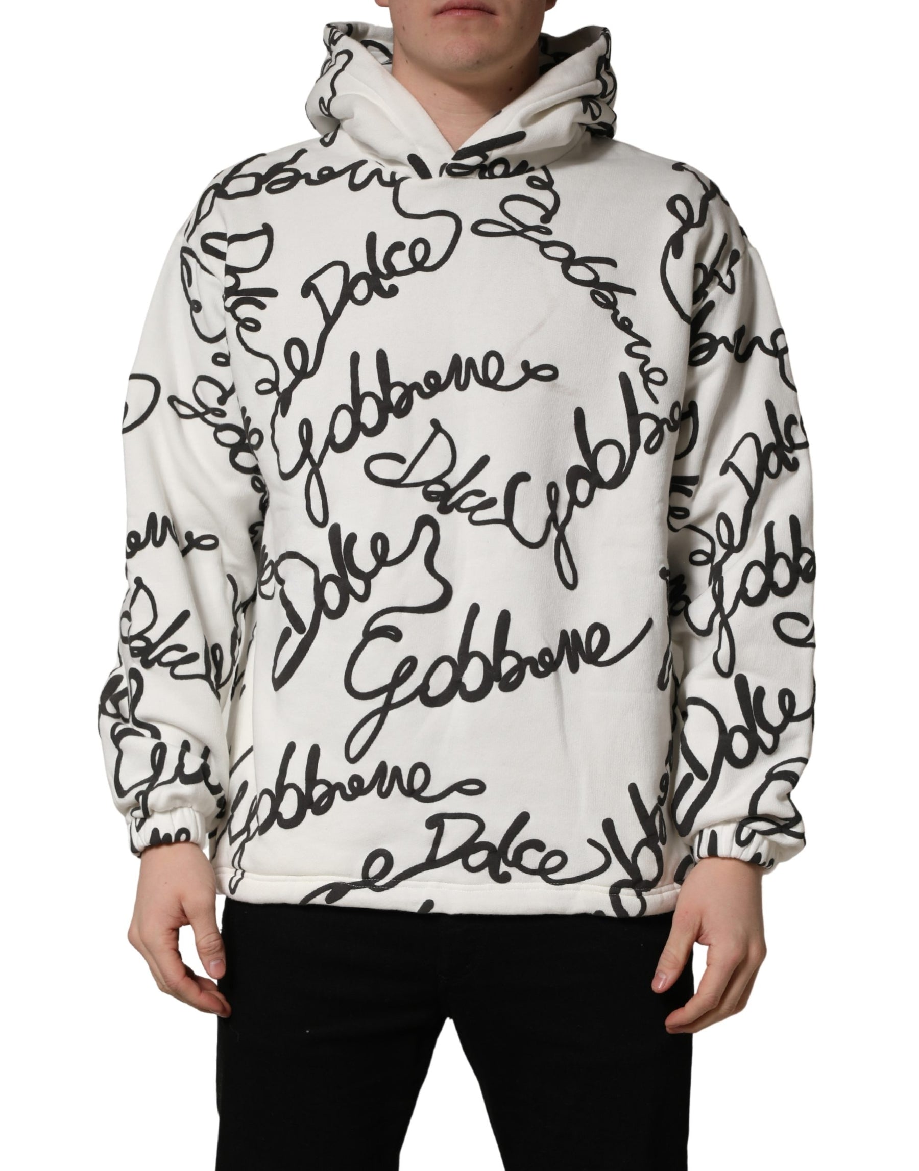 Dolce & Gabbana White Script Logo Print Cotton Sweatshirt Sweater | Regal Royce