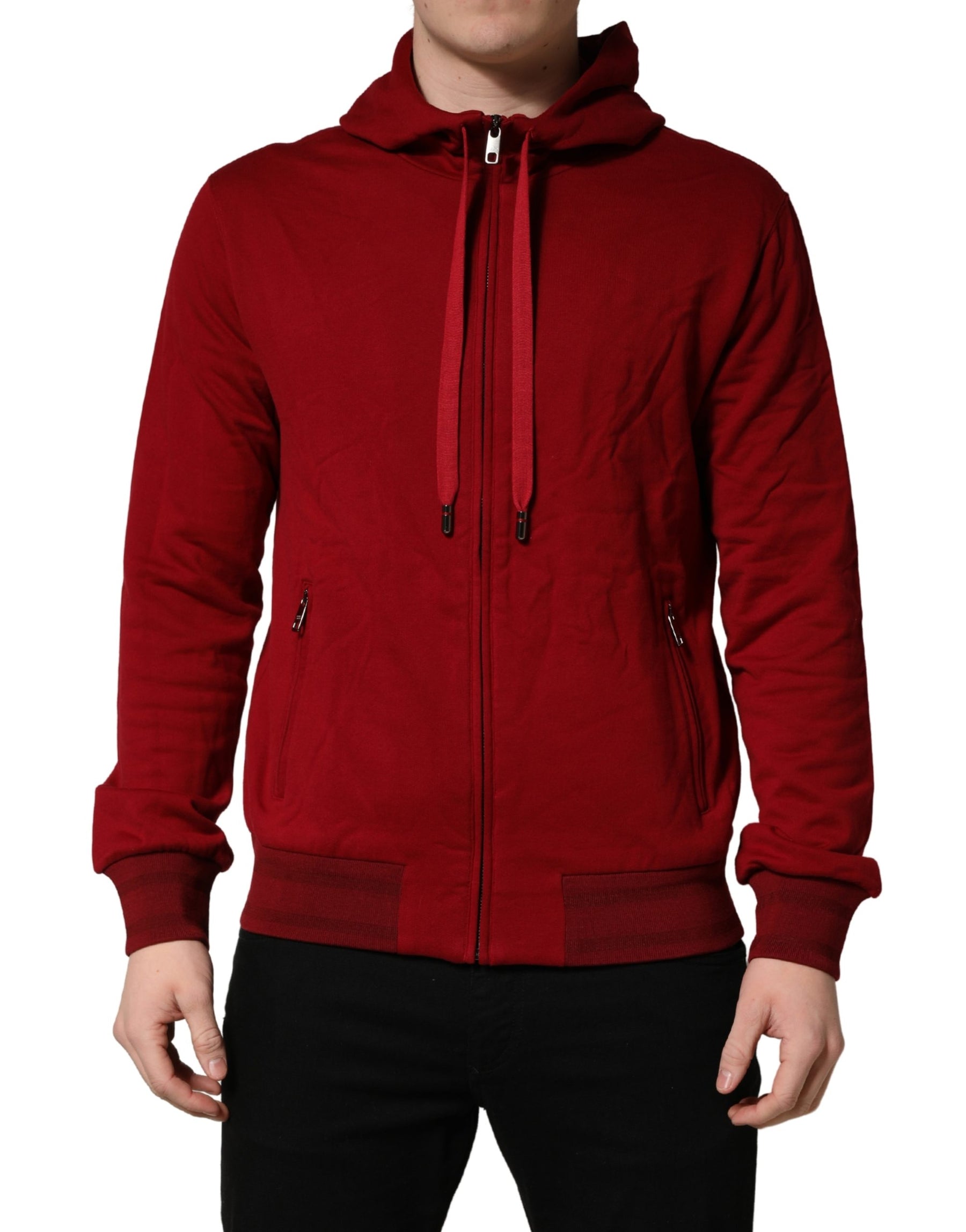 Dolce & Gabbana Red Cotton Full Zip Fleece Men Hoodie Sweater | Regal Royce