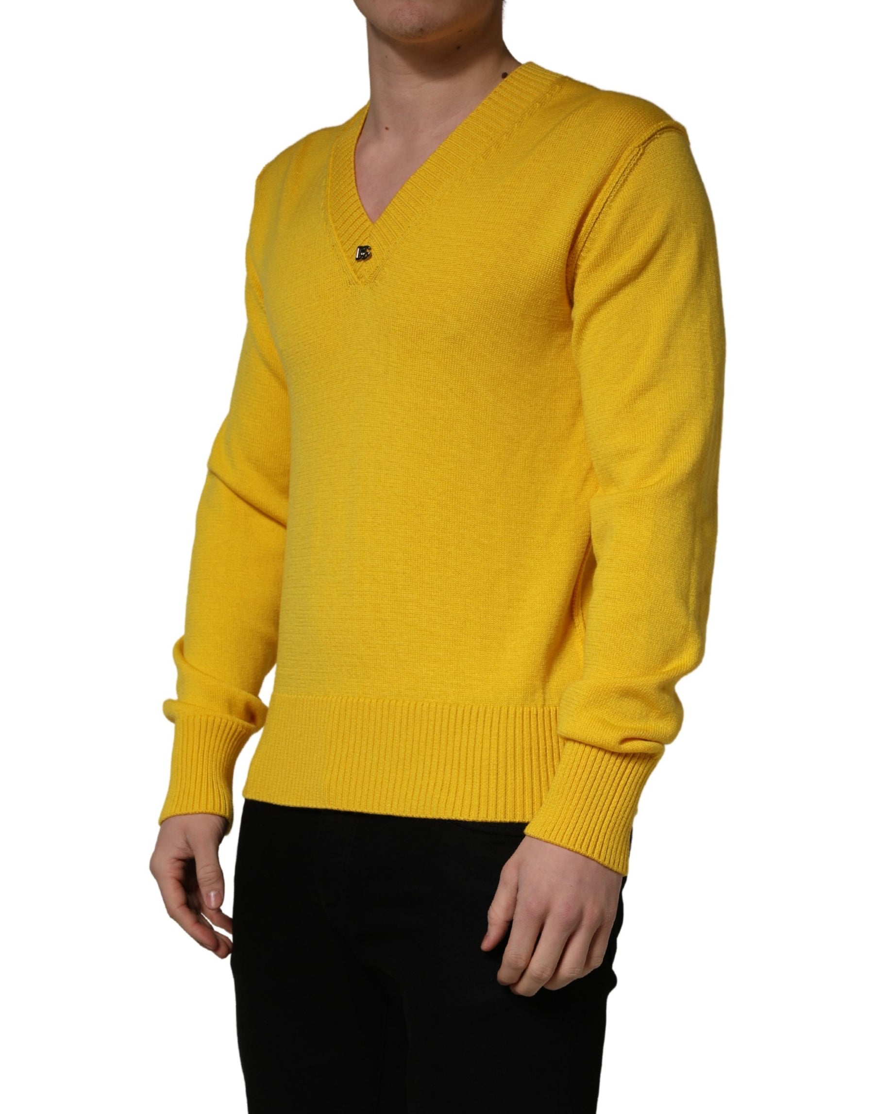 Dolce & Gabbana Wool Knitted V-Neck Pullover Yellow | Regal Royce
