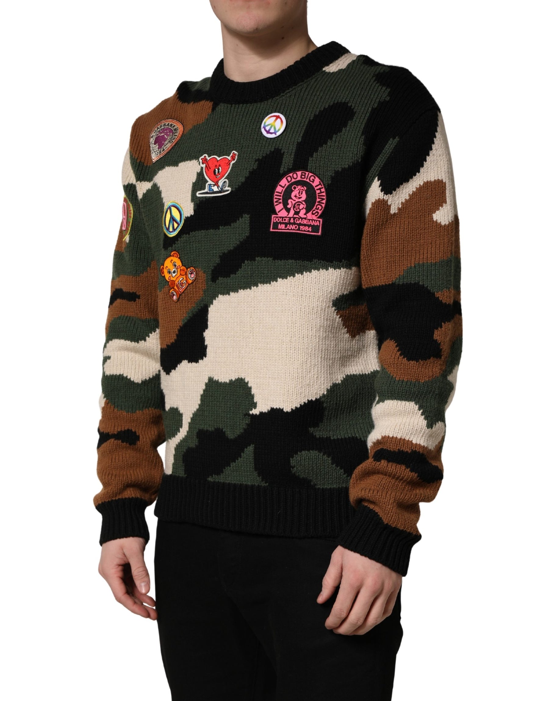 Dolce & Gabbana Multicolor Intarsia Knit Camouflage Pullover Sweater | Regal Royce